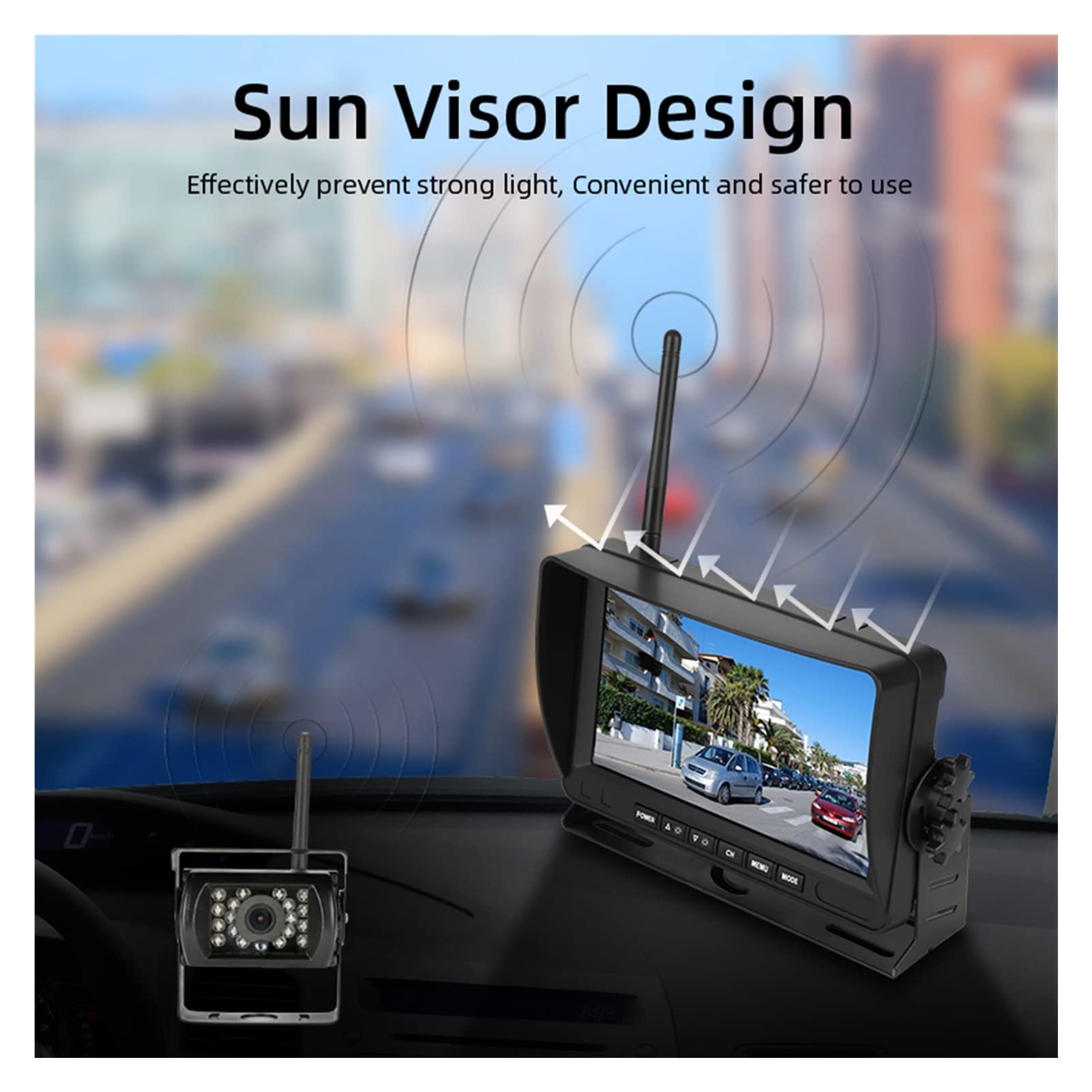 7 "Bezprzewodowy monitor samochodu z tyłu widok z tyłu kamery Night Vision with Screen Parking System Backup Wyświetlacz do samochodów ciężarowych Rv. Samochody dostawcze(3 Cam with charger)