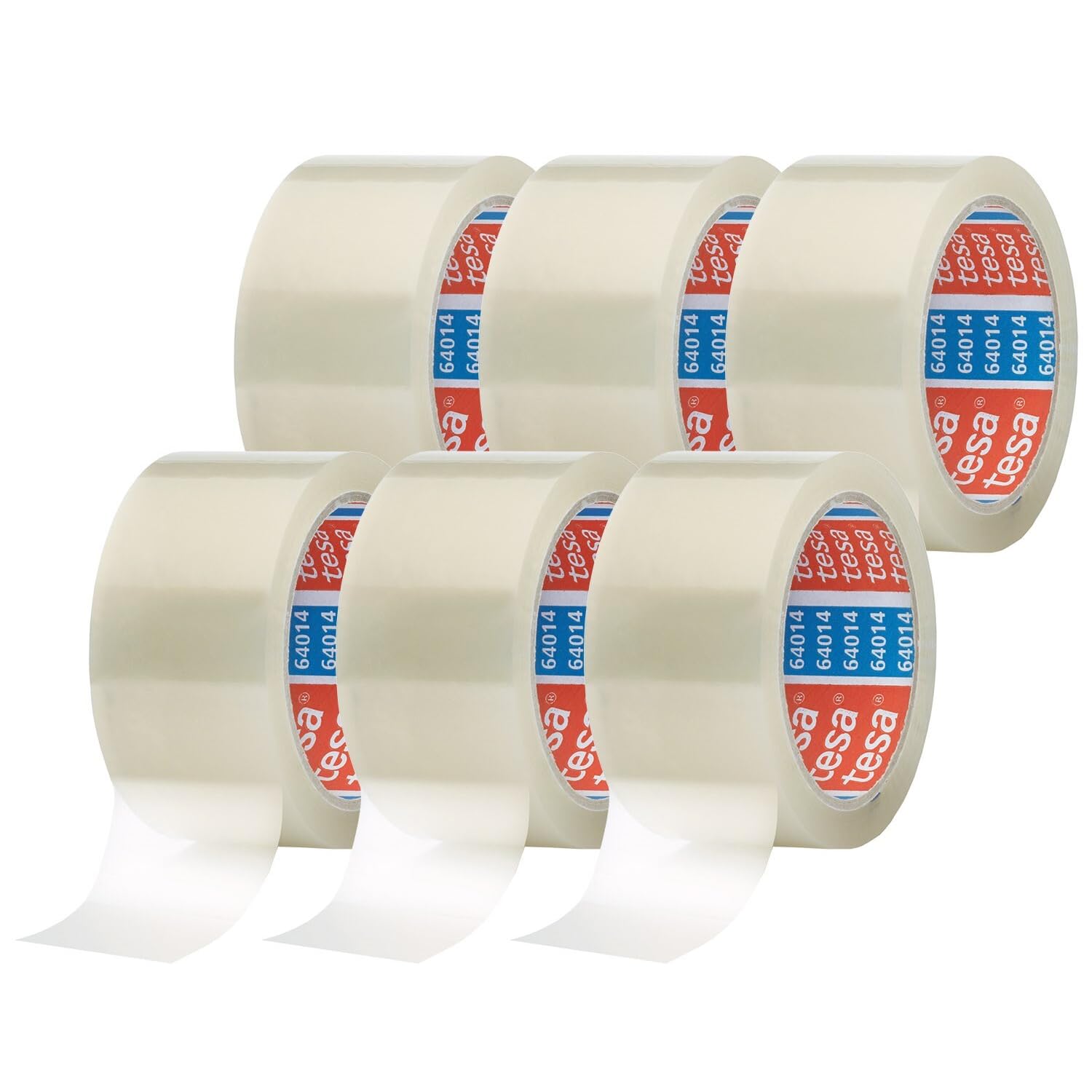 tesapack 64014 Low-Noise Parcel Tape, Pack of 6, for Packing Parcels and Shipping Boxes, Transparent, 6 Rolls, Each Roll 66 m