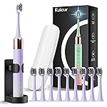 Kuicur Sonic Electric Toothbrush for Adults & Kids, Rechargeable Electric Toothbrush with 10 Brush Heads & Travel Case, Teeth Whitening, Holder, Charge for 120 Days - Purple