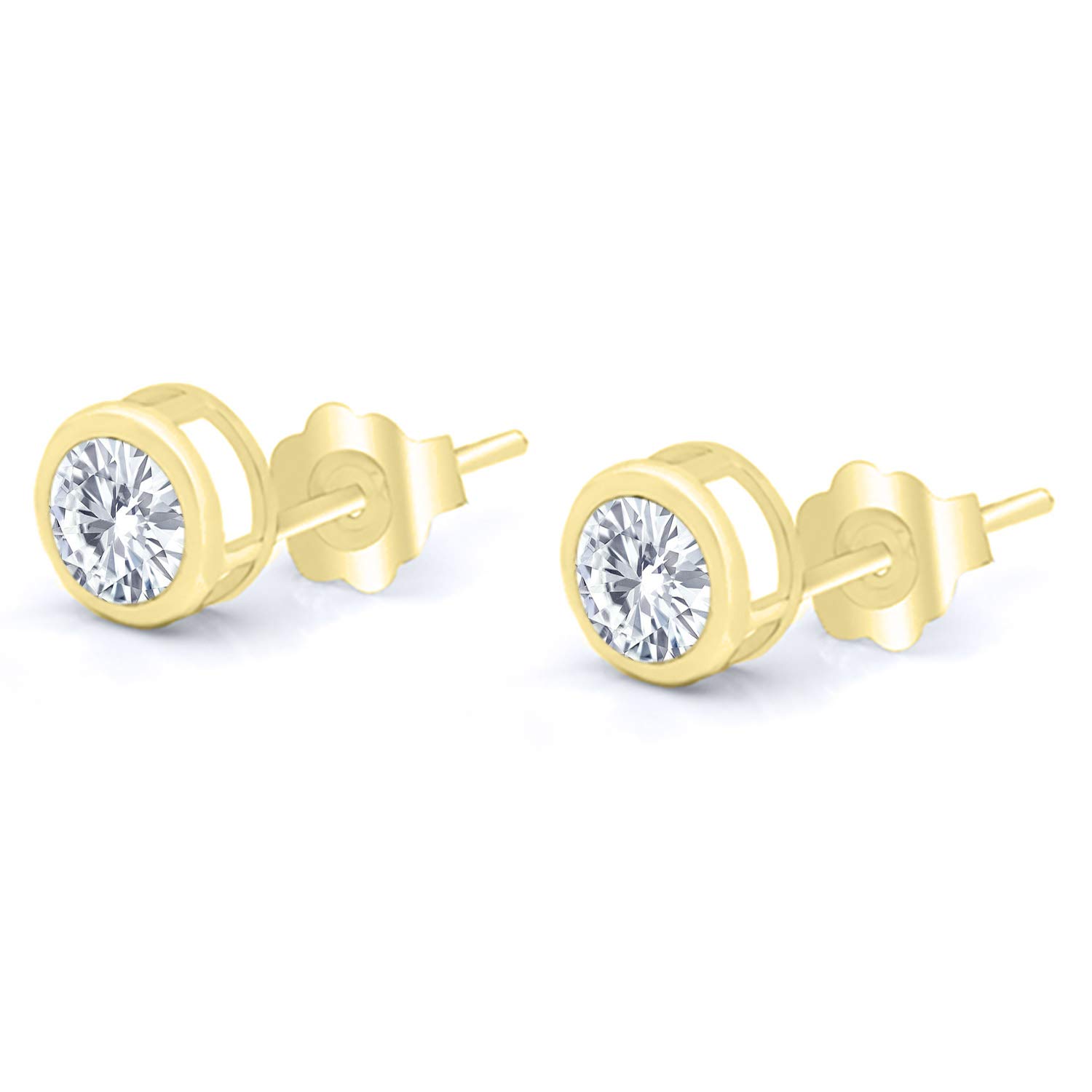 Gem Stone King14K Yellow Gold Round Forever Brilliant Moissanite from Charles & Colvard Stud Earrings For Women (1.00 Cttw, Round 5MM)