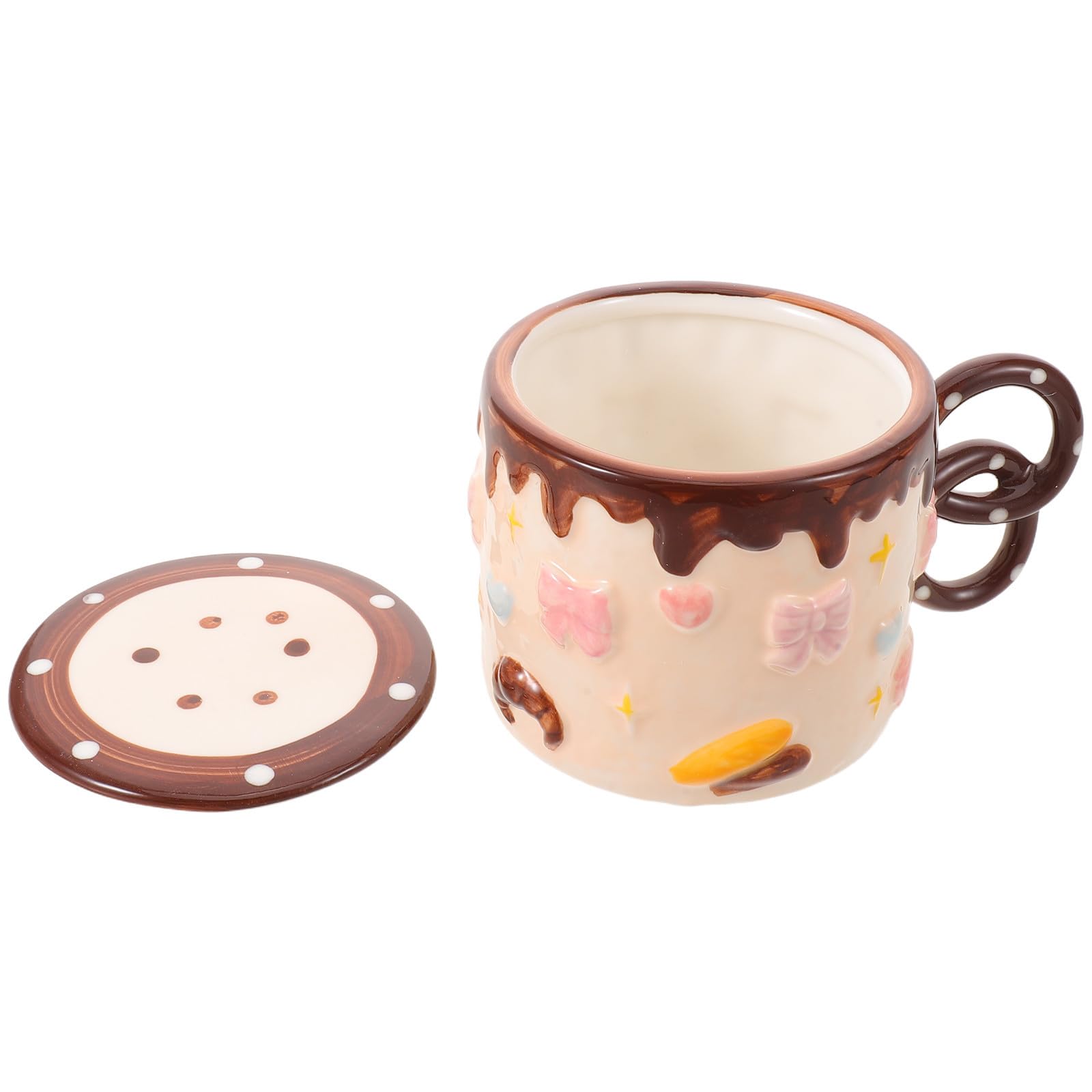 Niedliche mit Schleife 400ml Keramikbecher mit Deckel und Geprägtem