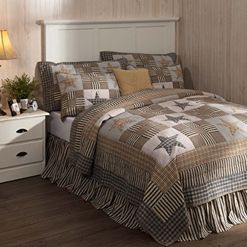 VHC-Brands-Primitive-Bedding-Ninepatch-Quilt-Queen-Warm-Grey VHC Brands Primitive Bedding Ninepatch Quilt Queen Warm Grey