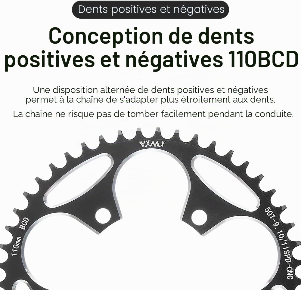 YBEKI Plateau de Pédalier Vélo Route 110BCD 7075-T6 Aluminium - CNC 5 Axes ISO 13041, Denture Alternée Anti-Chute (36-58T) | Compatible 8-12V Shimano/SRAM | Noir/Rouge