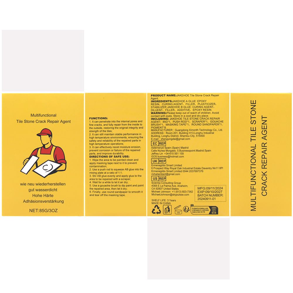 Kit Riparazione Piastrelle, Kit di riparazione vasca da bagno, kit di riparazione per piastrelle Per la riparazione di scheggiature, ammaccature, crepe, fori, graffi, 85 g