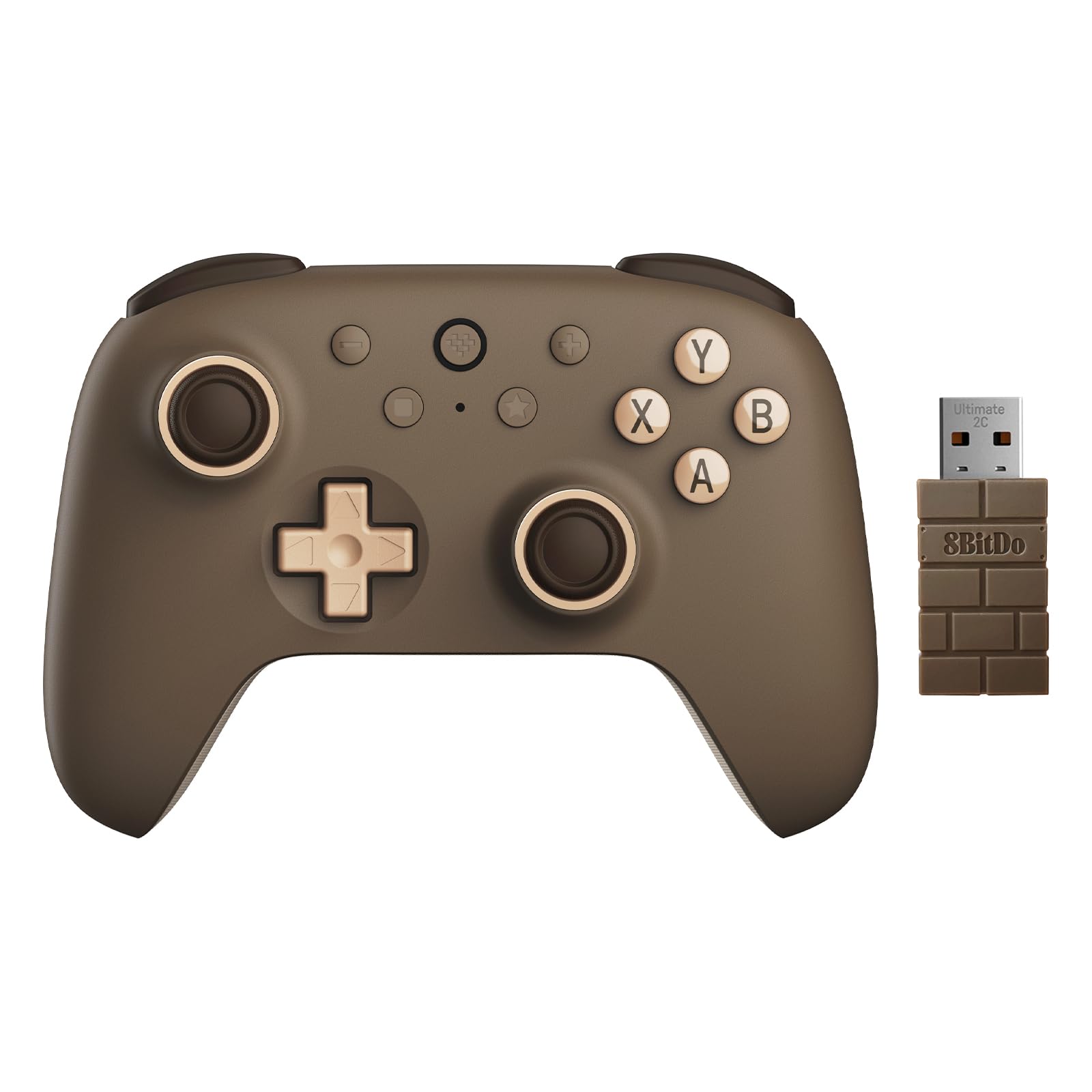 AKNES 8Bitdo Ultimate 2C Wireless 2.4G Controller for Windows PC and Android, Gamepad with Hall Effect Joysticks and Hall Triggers, 1000Hz Polling Rate, Remappable L4/R4 Bumpers - Brownie