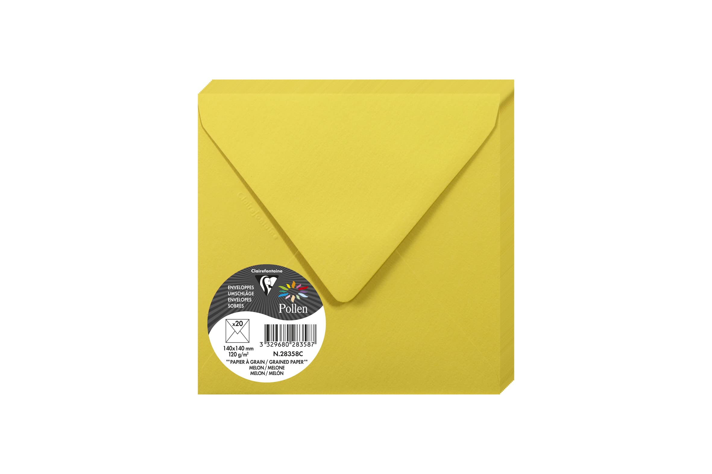 Clairefontaine 28358C Pack of 20 Gummed Envelopes Square Format 14x14cm 120g Watermelon colour Invitation Events Correspondence Pollen Grain Range Premium Paper