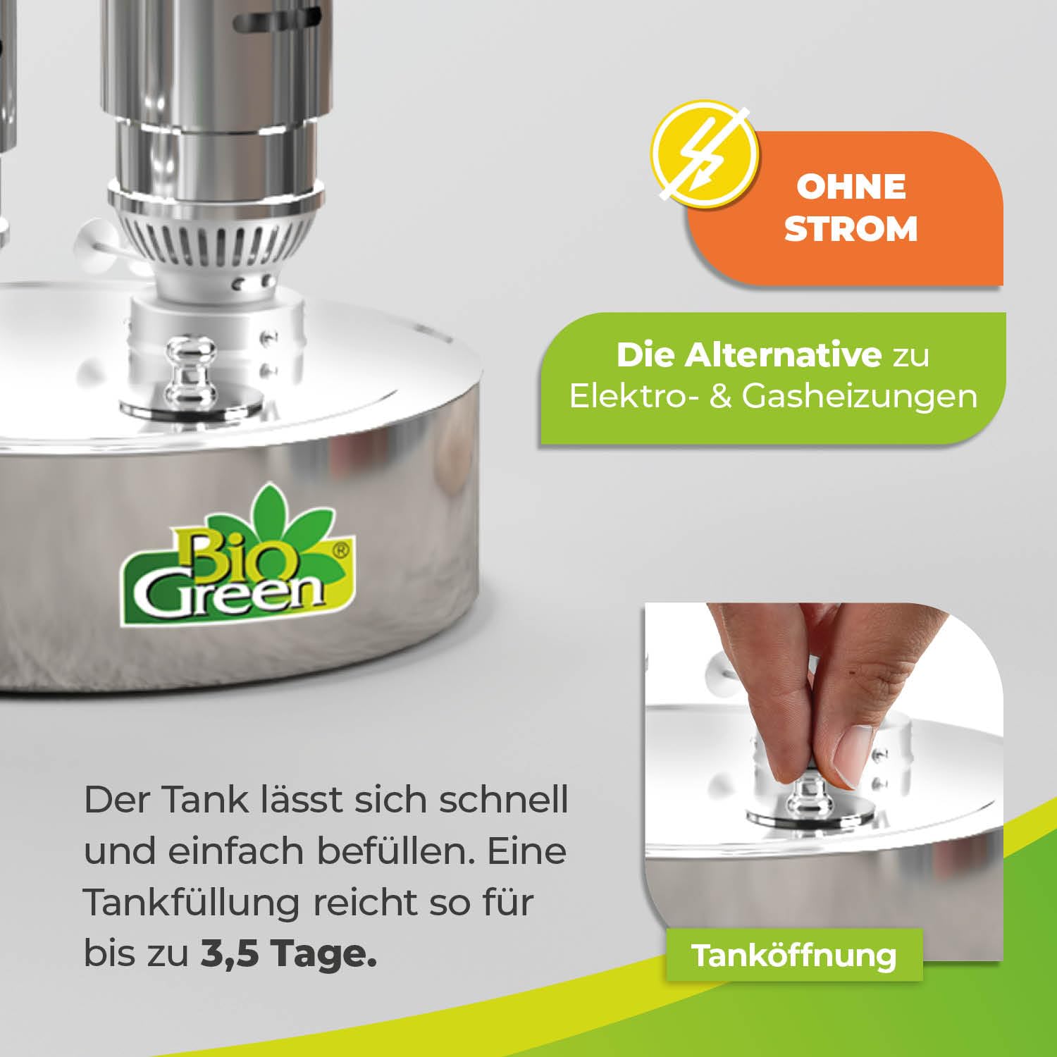 Bio Green Paraffin-Gewächshaus-Heizung WARMAX Power 5 aus Edelstahl | max. 600 Watt | für Gewächshäuser bis 5 m² | max. 3,5 Tage Brenndauer/Füllung