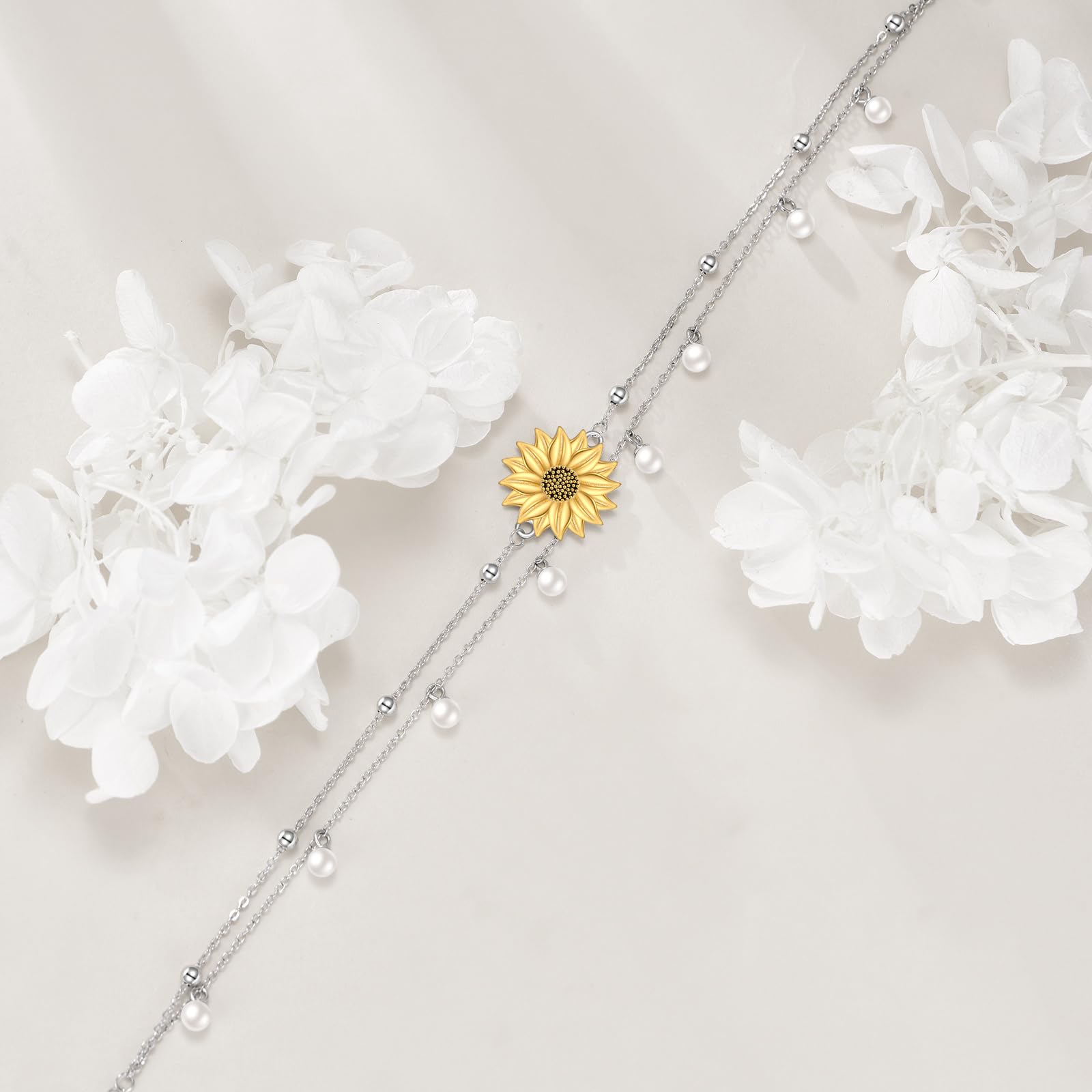 YAFEINI Bracciale/cavigliera a forma di girasole, in argento Sterling 925, con fiore, per donne e ragazze