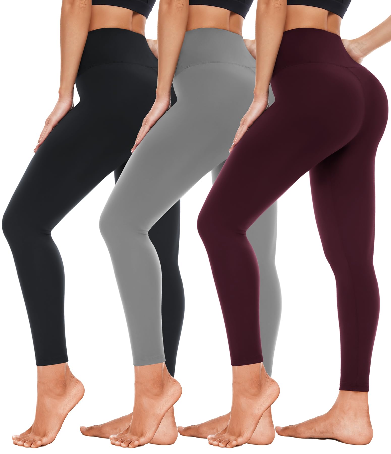 3 Pack High Waisted Leggings for Women- Full Length Capri Black Buttery Soft Tummy Control Yoga Pants for Workout Athletic