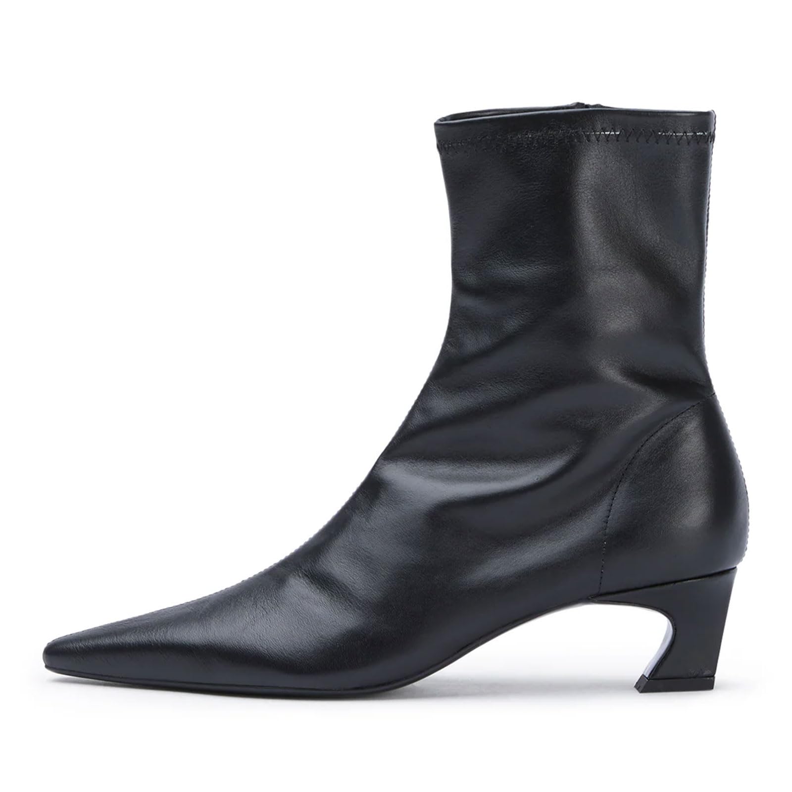 Vertundy Womens Black Ankle Boots - Pointed Toe Kitten Heel Boots Crinkle Leather Design Booties Shoes