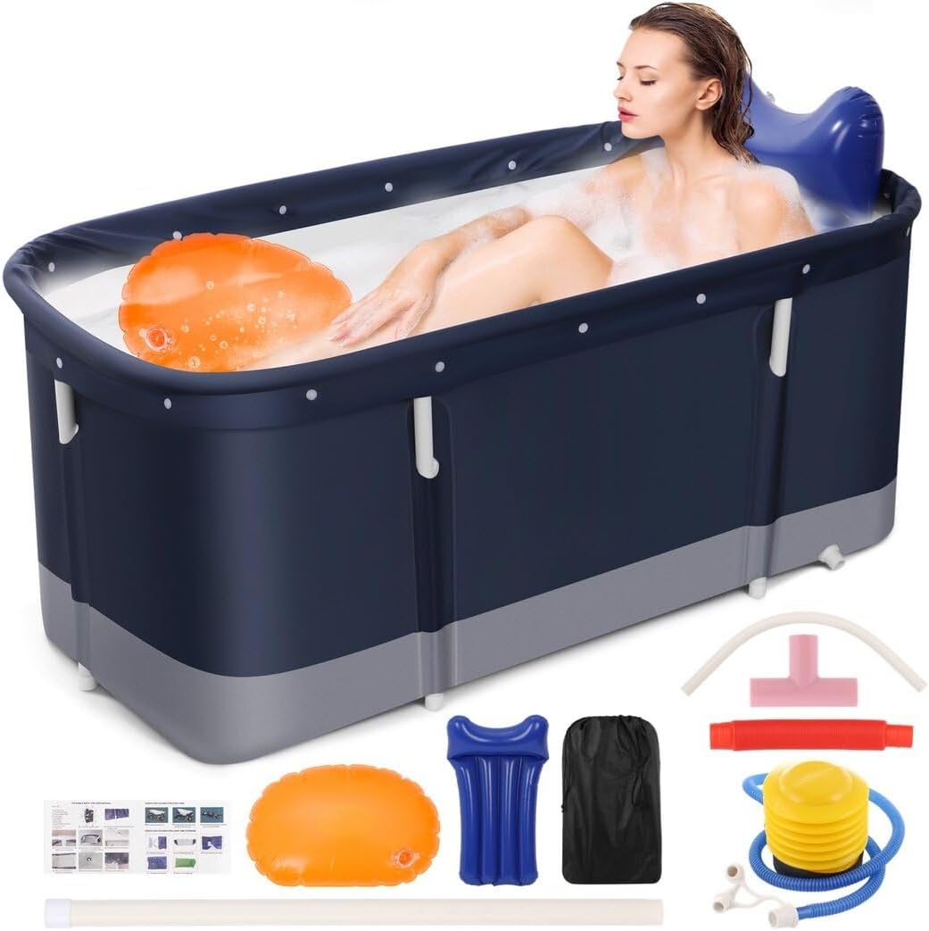 Portable Foldable Bathtub,Separate Family Bathroom SPA Tub,Soaking Standing Bath Tub for Shower ...