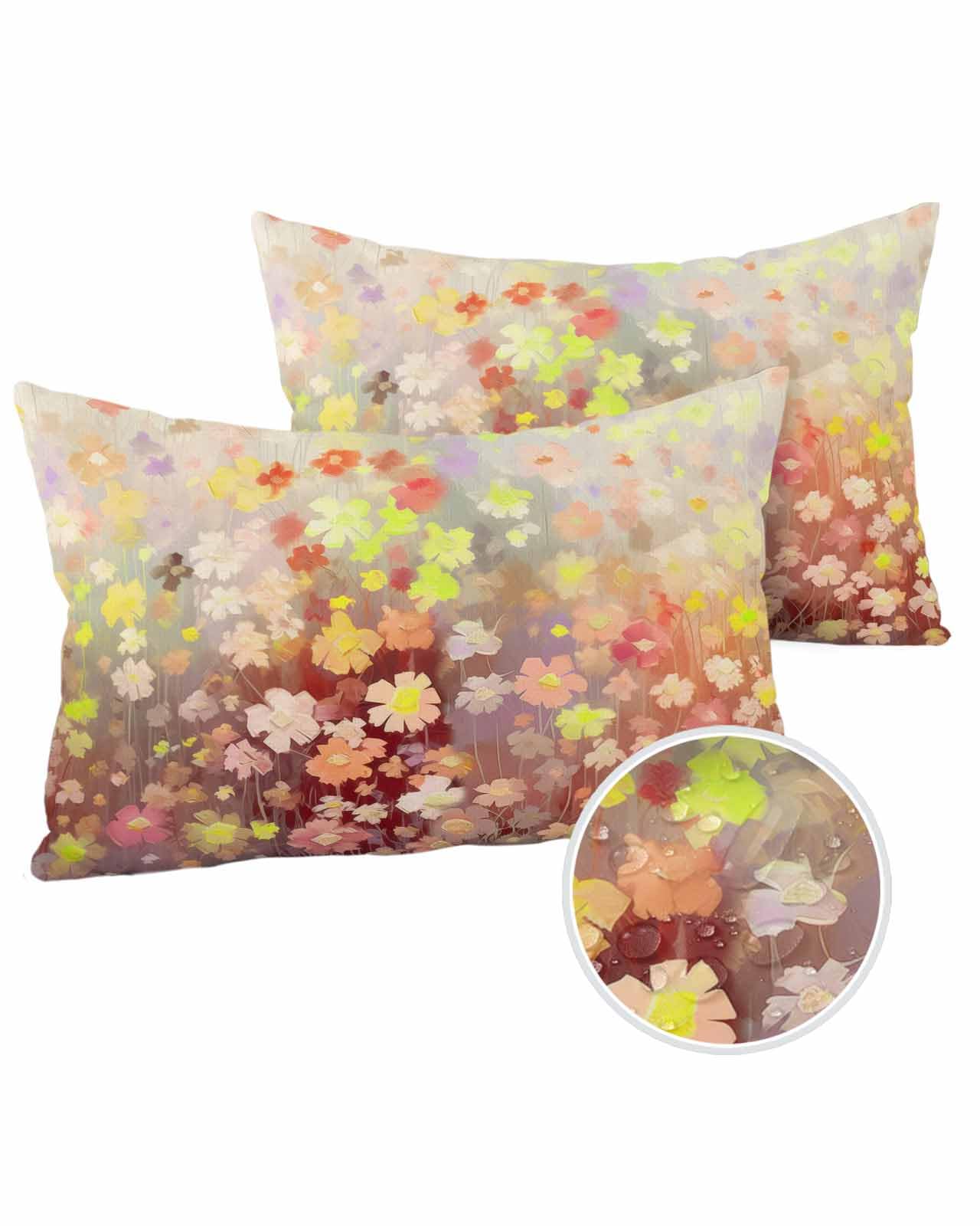 Boanket Lumbar Pillow Covers 12 x 20 In, Orange Spring Floral Waterproof Throw Pillow Cover Set of 2, Modern Oil Painted Daisy Botanical Home Decorative Rectangle Cushion Covers for Patio/Couch/Garden
