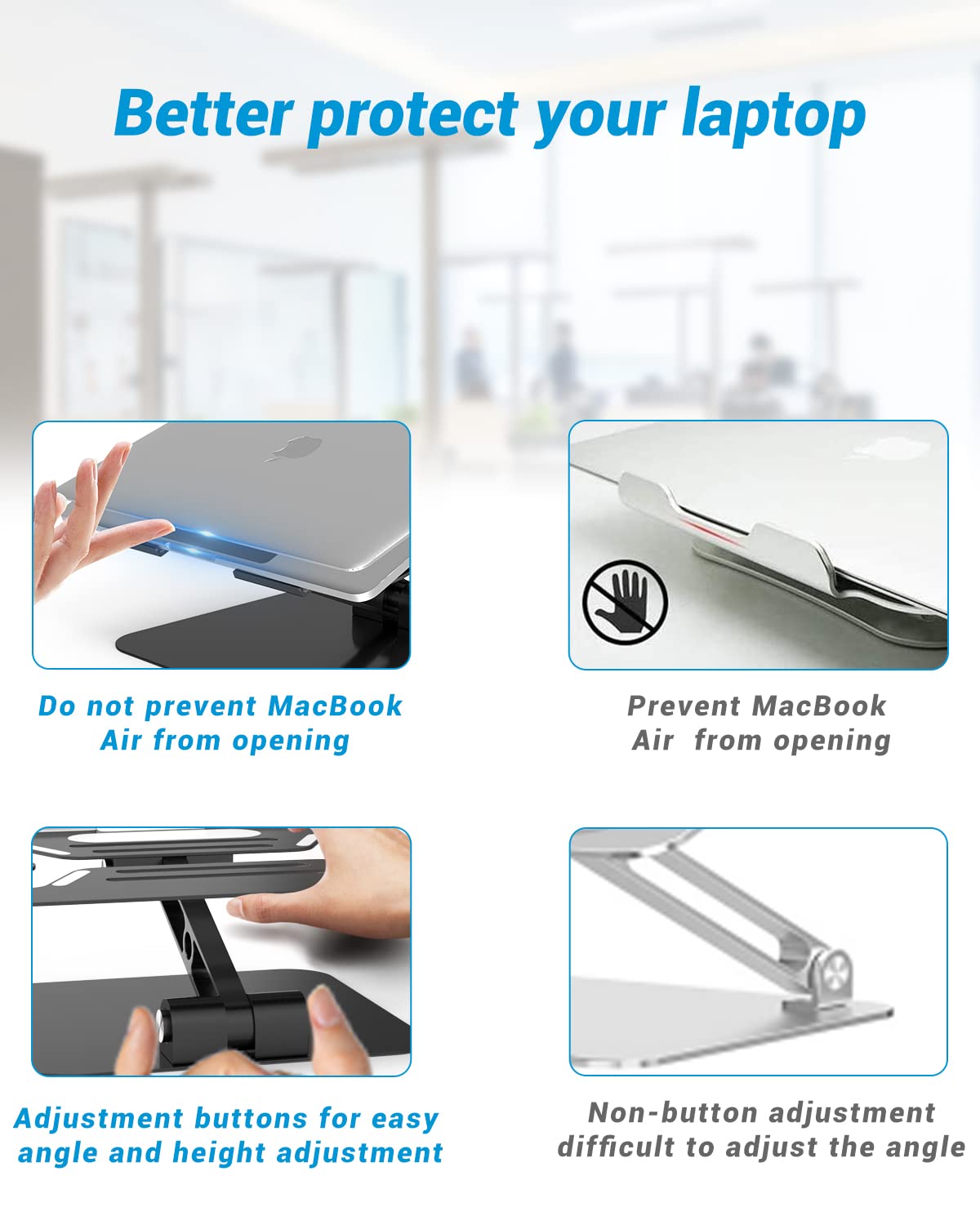 Supporto Regolabile Per Laptop In Alluminio - Pieghevole E Portatile - Adatto A PC 10-15.6 Pollici (MacBook, HP, Dell, Lenovo) - Nero