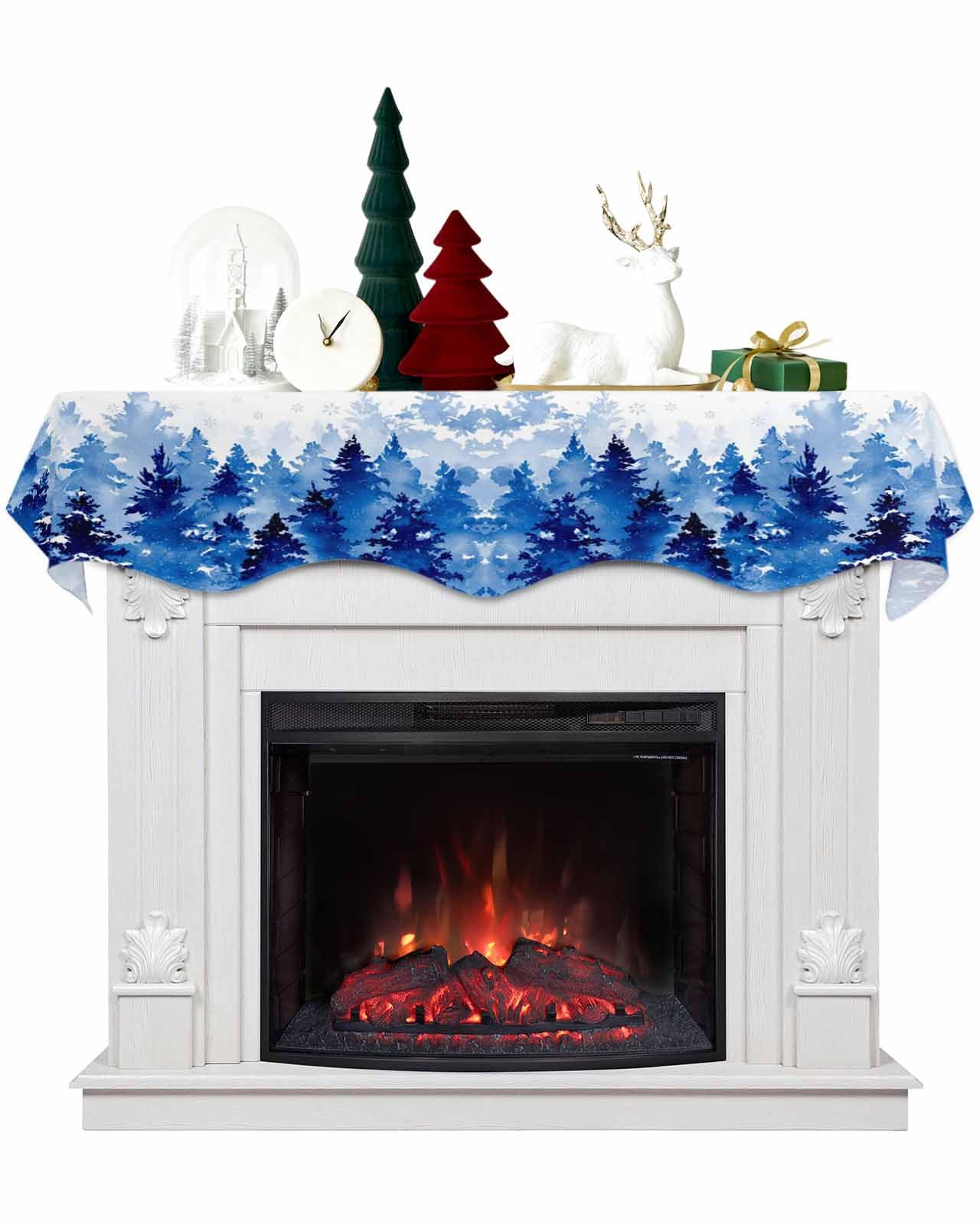 Christmas Tree Fireplace Mantel Scarf Cover, Mantel Shelf Top Scarf Runner for Christmas Halloween Thanksgiving Fall Indoor Decorations Modern Winter
