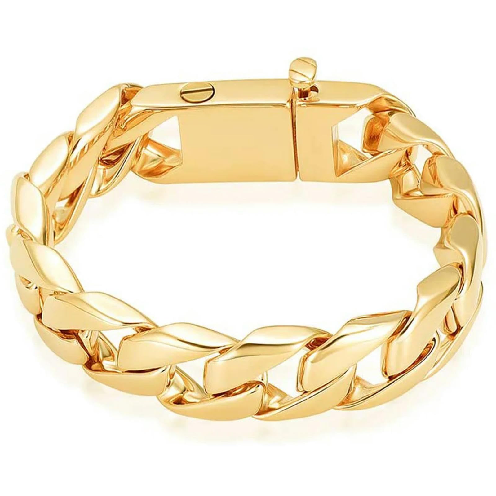 MYPOWER Mens Cremation Urn Bracelet for Ashes Stainless Steel Men's Large Curb Chain Bracelet for Ashes Keepsake Memorial Jewelry-Gold-7.1 inch