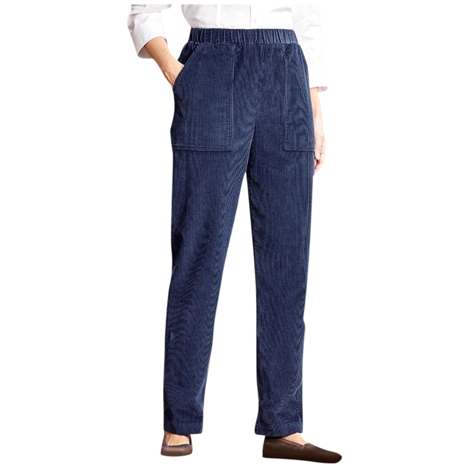 Corduroy Pants for Women Casual Stretch High Waisted Straight Leg Pants Fall Winter Dressy Trousers with Pockets