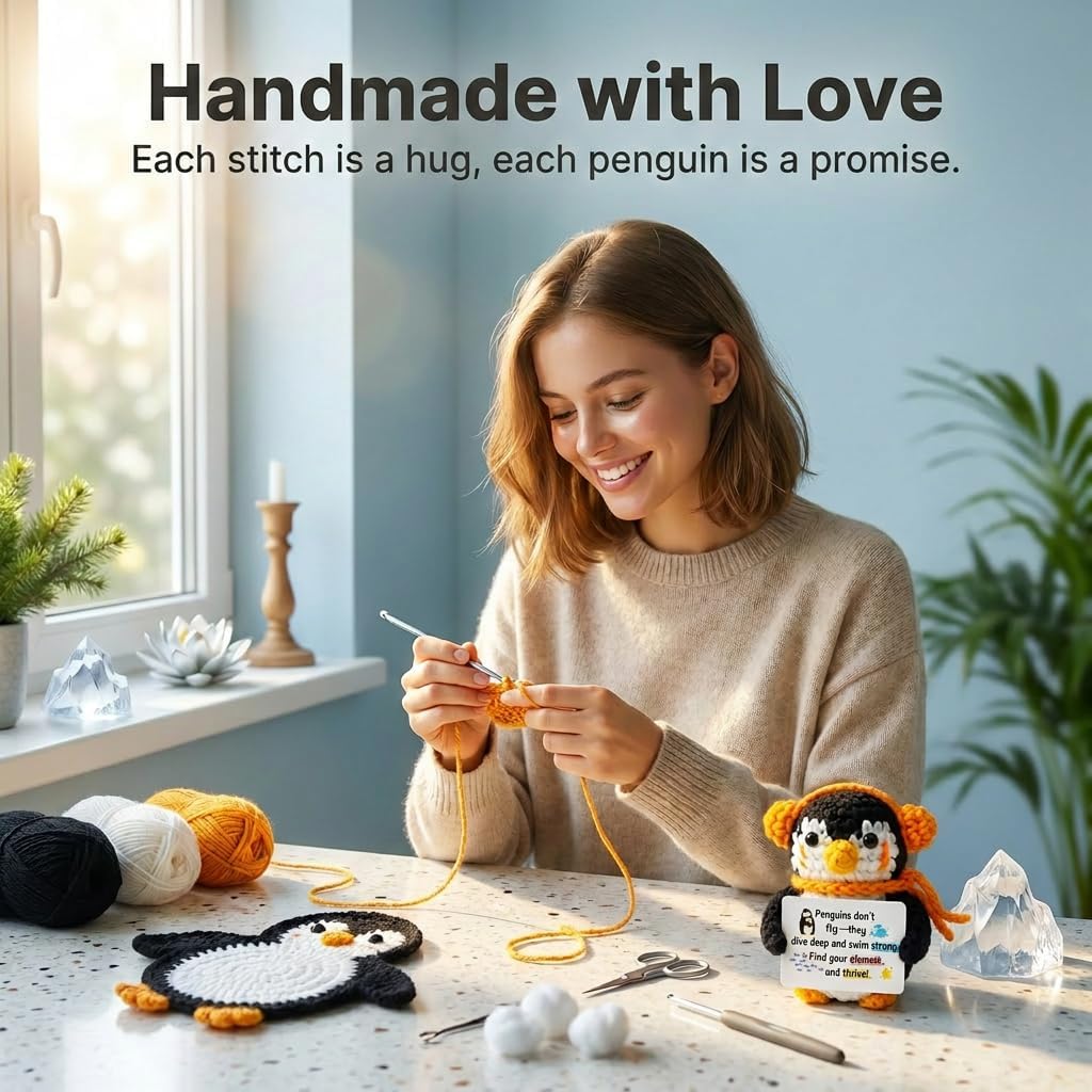 Positive Gifts for Women Men,Crochet Penguin Birthday Gifts for Son Mom Dad Daughter Sister Friend Coworkers Inspirational Gift,Christmas Emotional Support Animals Gift,Graduation Thinking of You image 3