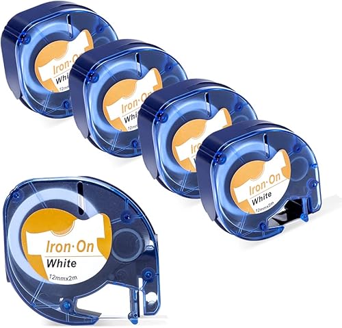 Etiquetas termoadhesivas compatibles con DYMO para ropa, etiquetas de tela LetraTag 18771, etiquetas de ropa negras sobre blancas, funcionan con