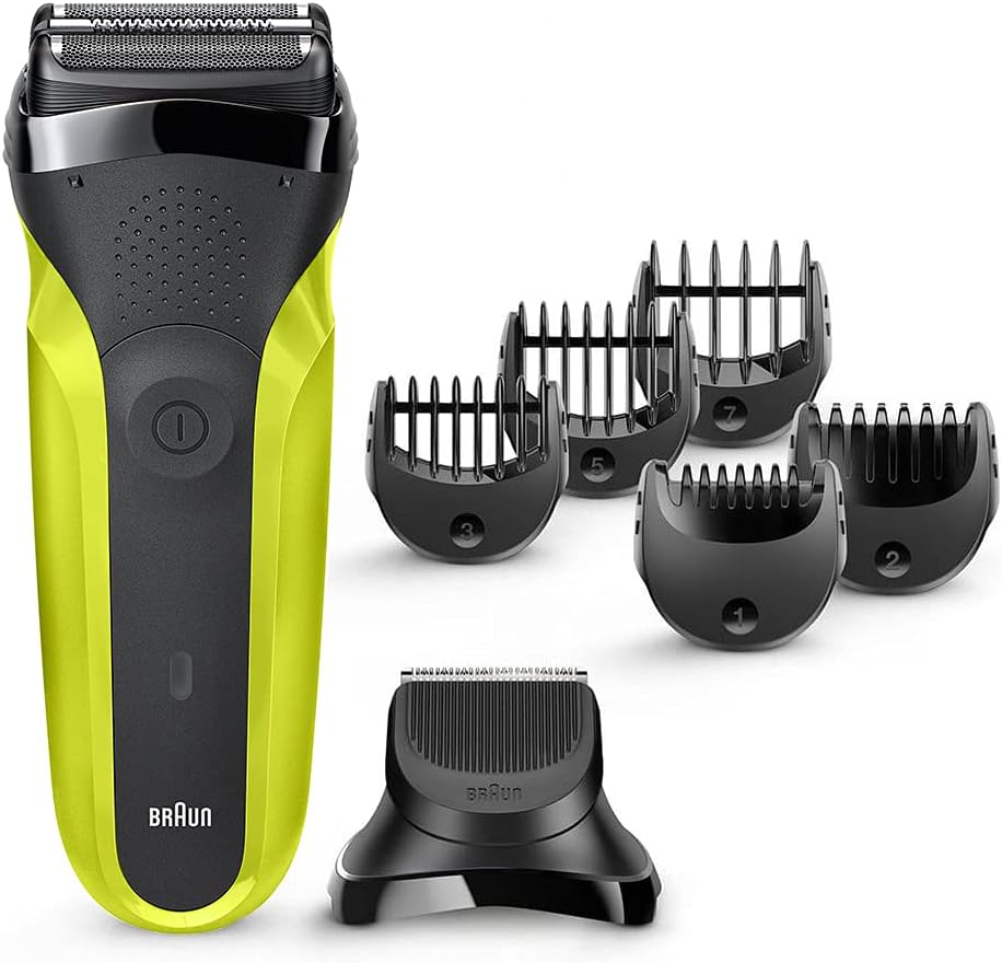 Braun Series 3 Shave&Style 300BT shaver with all included accessories laid out
