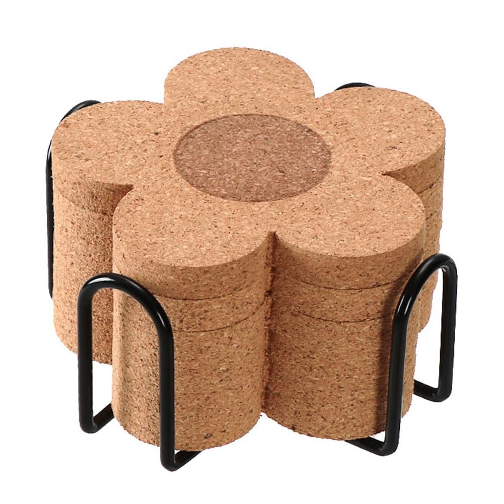 6PCS Cute Coasters for Drinks,Absorbent&Reusable Coaster Set 4Inch Cork Flower Shape Coasters for Coffee,Tea Cup Mat Easy Install Easy to Use