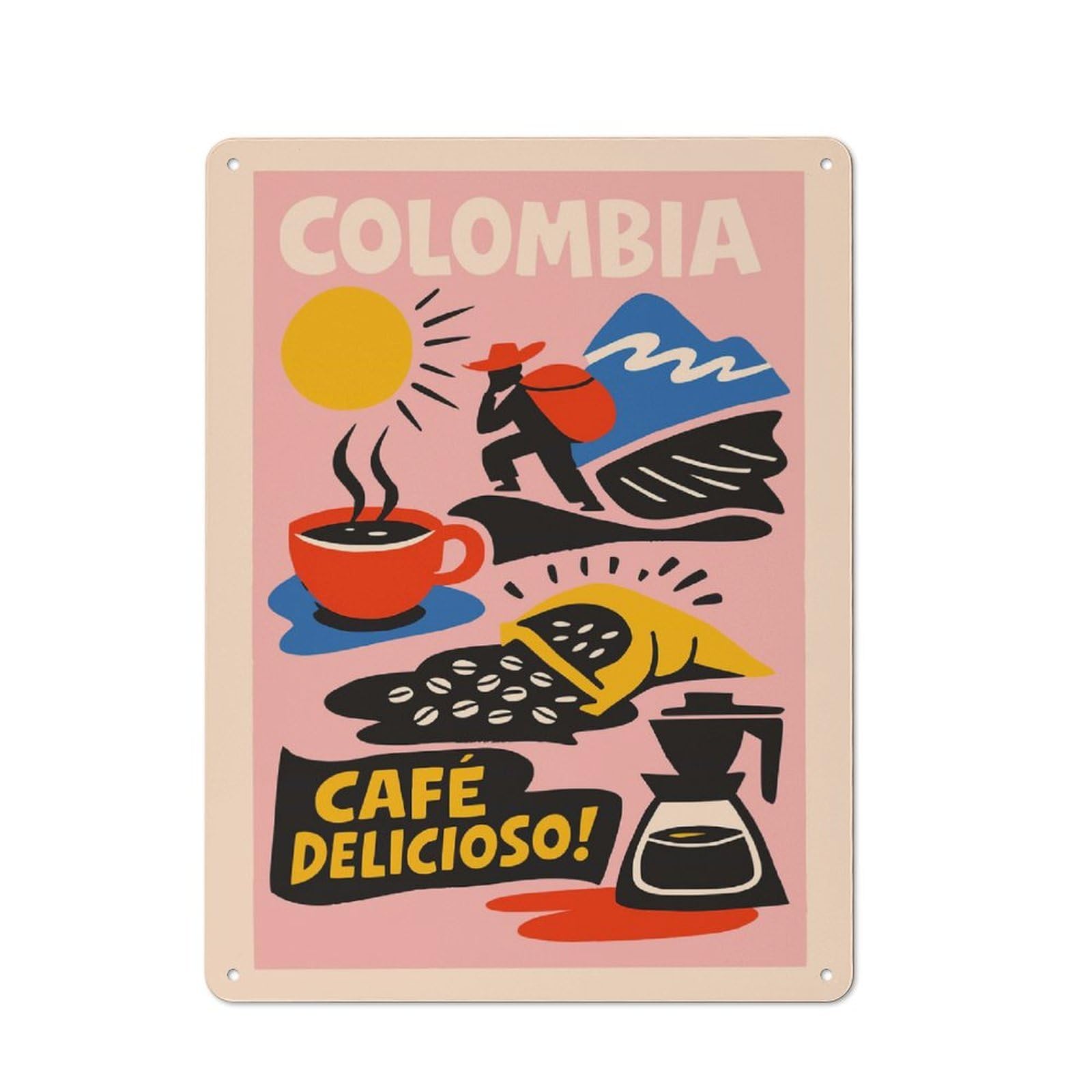 Junmoney Style-4 Colombian Coffee Rustic Metal Wall Sign 40X30cm For Workshop Wall, Suited To Makers And Diy Enthusiasts