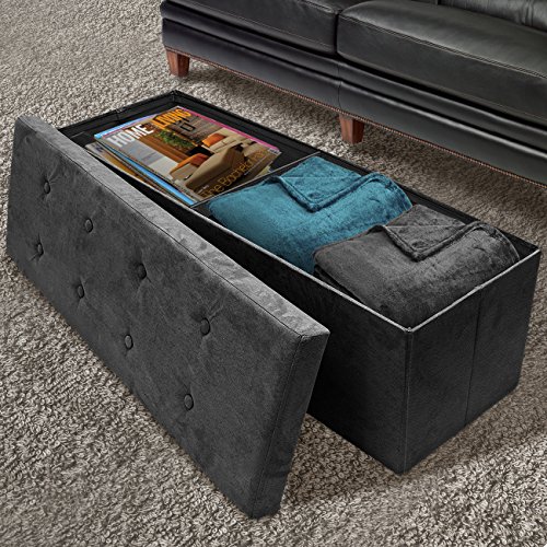 Sorbus Storage Ottoman Bench – Collapsible/Folding Bench Chest With Cover – Perfect Toy And Shoe Chest, Hope Chest, Pouffe Ottoman, Seat, Foot Rest, – Contemporary Faux Suede (Black) #TOP1