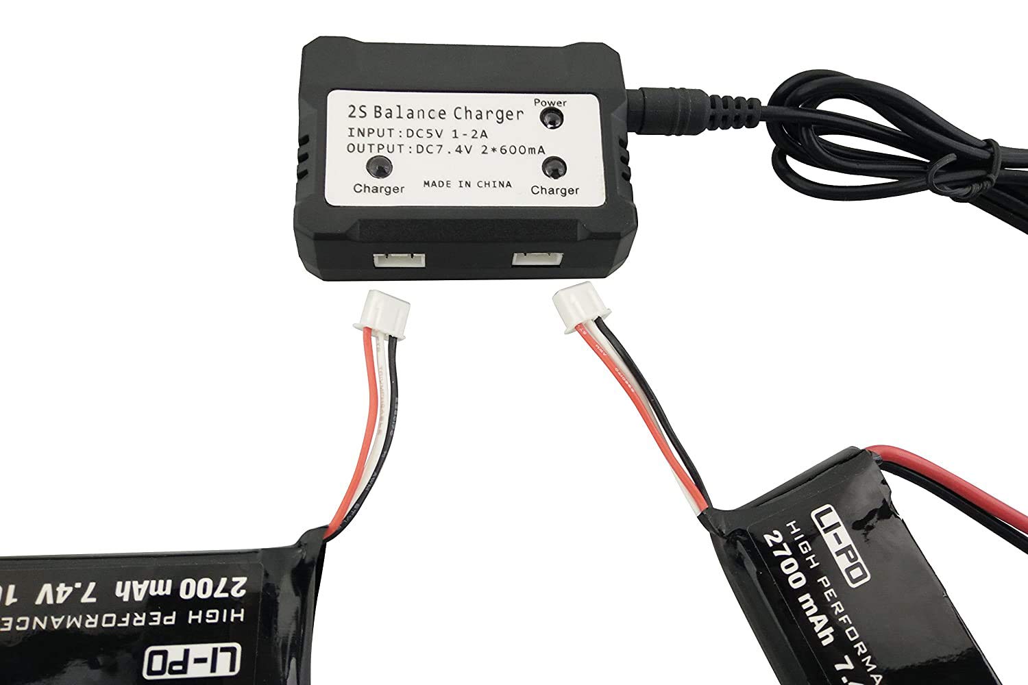 2PCS 7.4V 2700mAh Drone Batterie au Lithium avec Chargeur 2 en 1 pour Hubsan x4 H501S Pro H501A H501C H501S H501M H501S W H501S Pro Brushless Quadcopter Drone Pièces de Sauvegarde