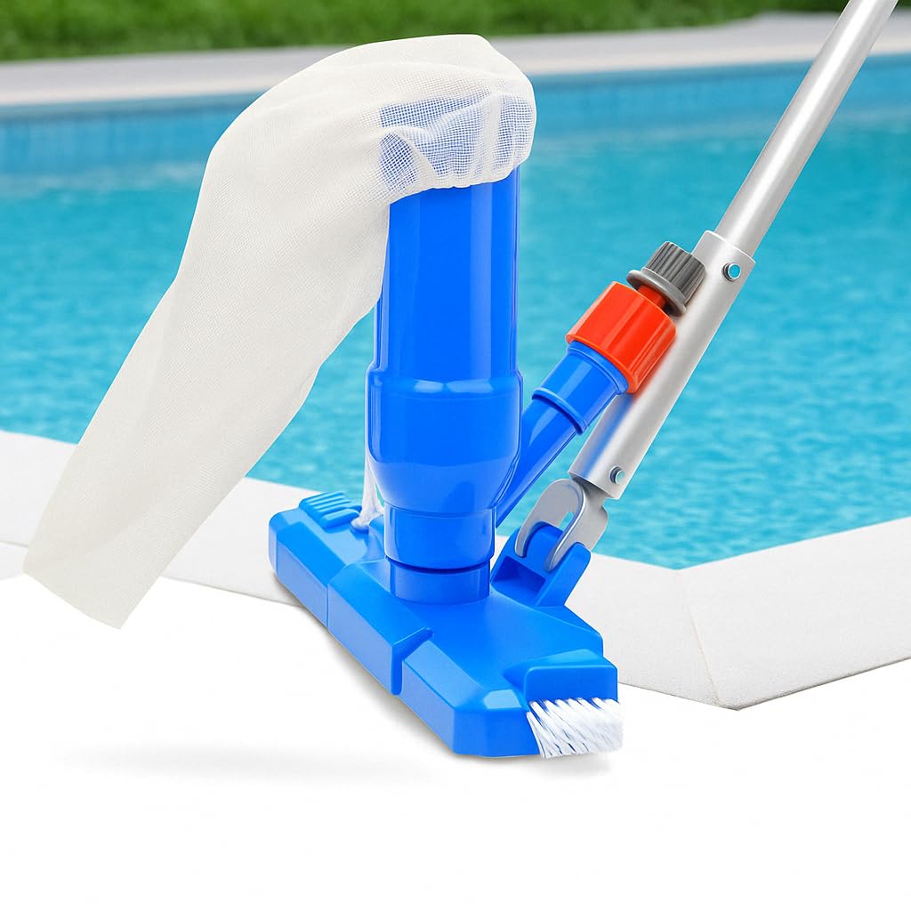 Wide Base Pool Vacuum Cleaner with Side Brush – Manual Jet Pool Cleaning Kit with 6-Piece 67