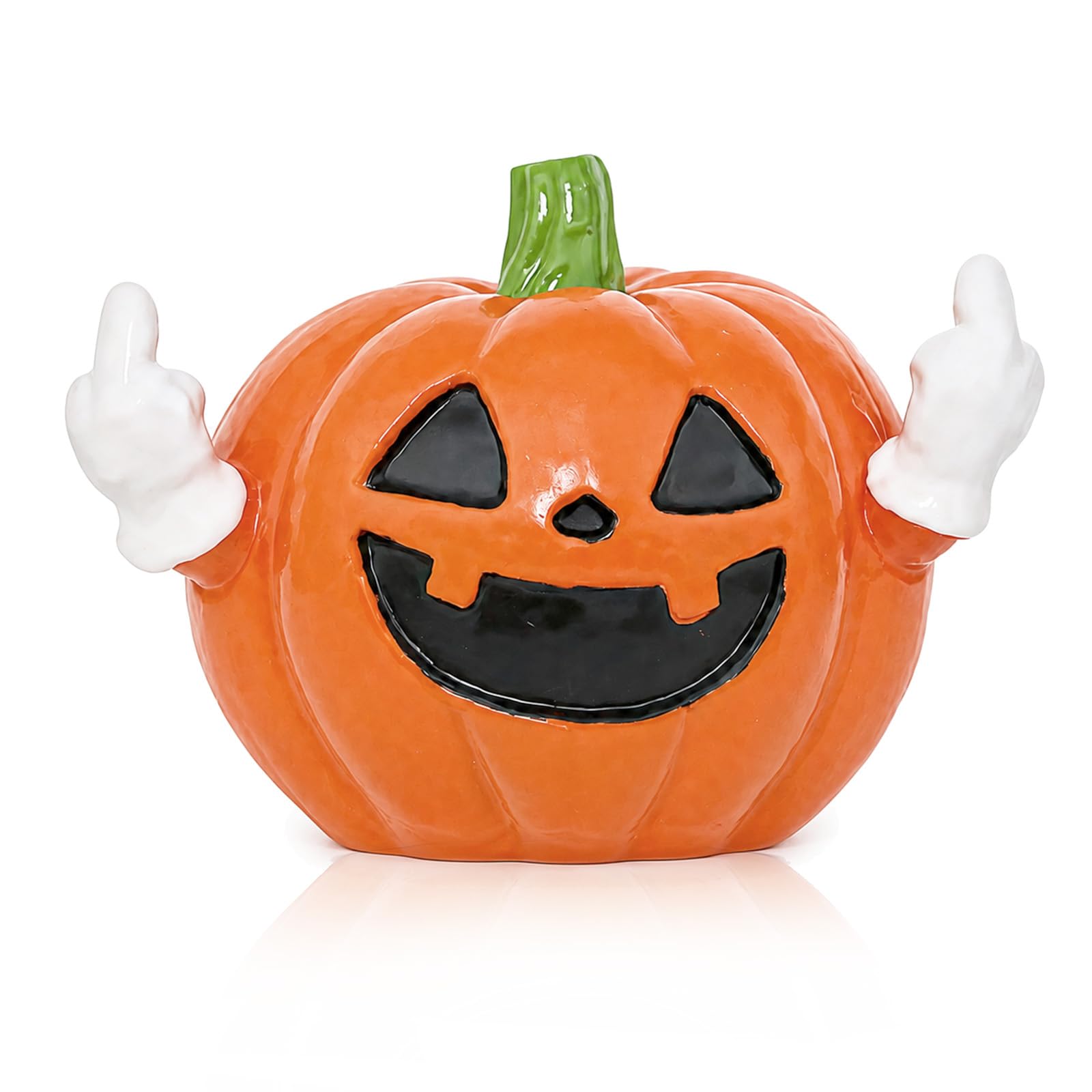 Jidkhfk Orange Middle Finger Pumpkin Halloween Ornament Spooky Decor Resin Rude Figurine