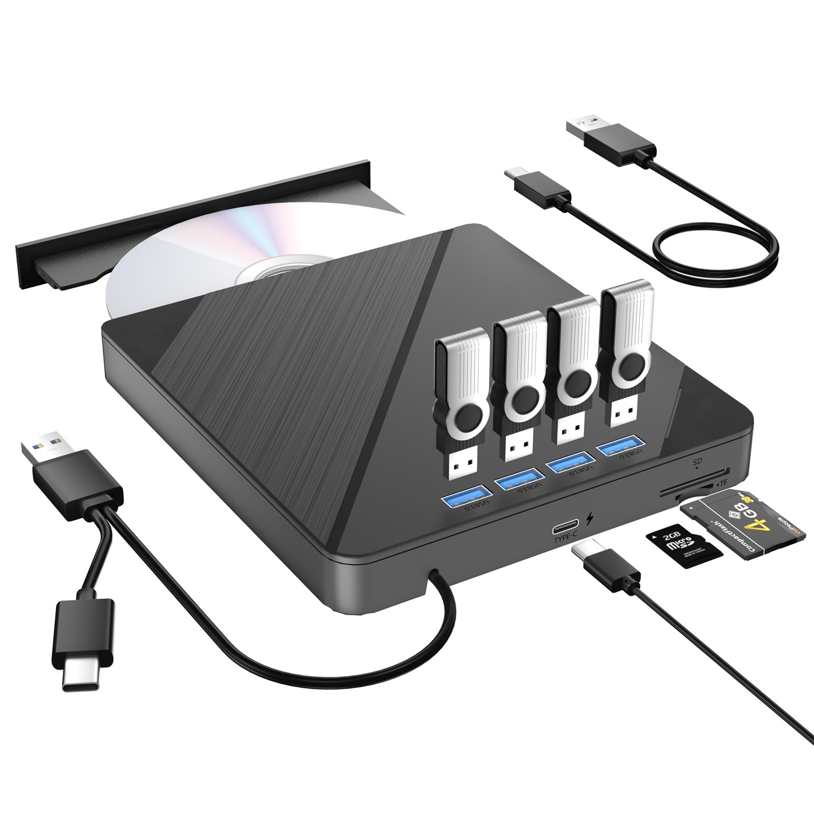 Amazon.com: TYYWGD External CD DVD Drive,7 in1-4 USB Ports and TF/SD ...
