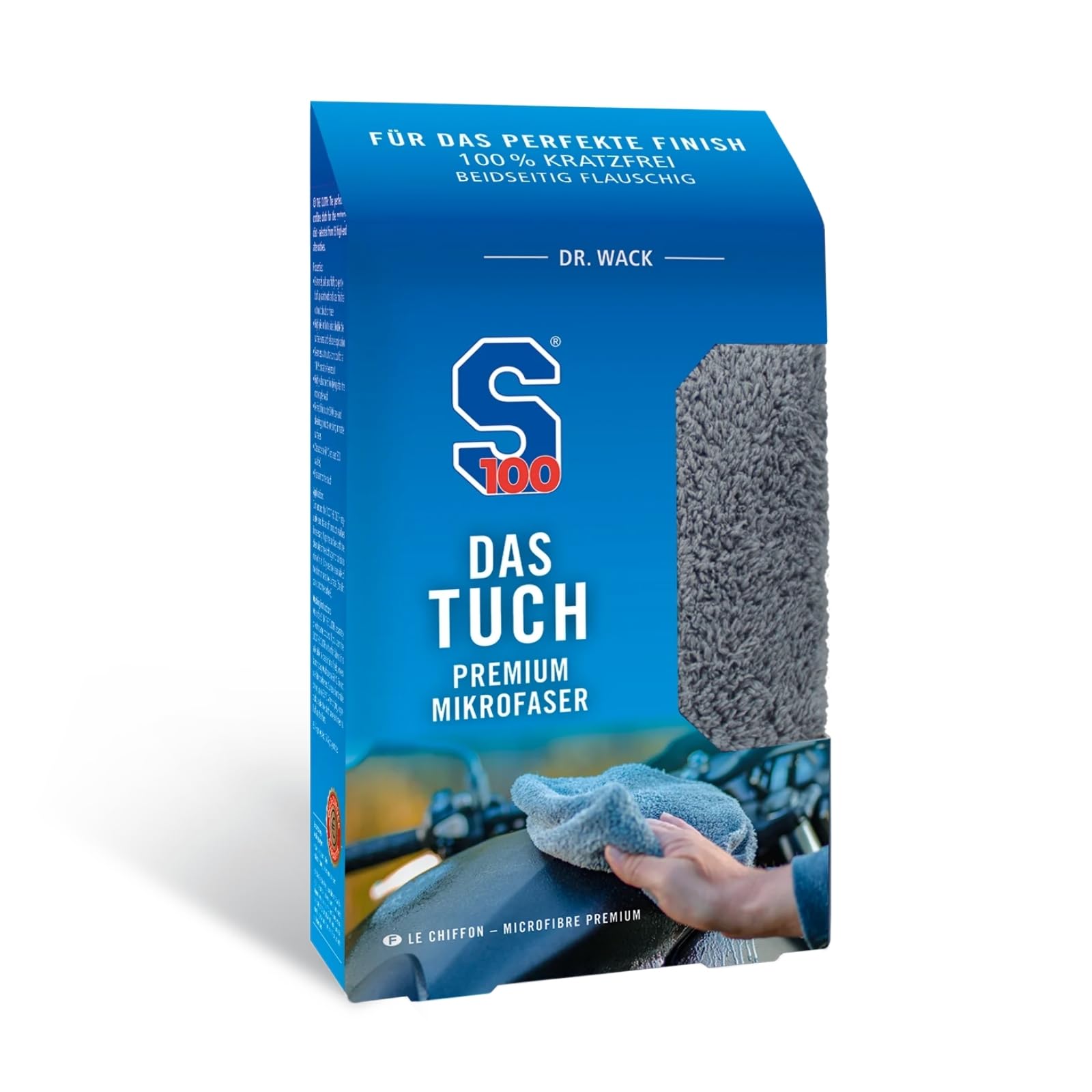 Dr. Wack S100 DAS Tuch Mikrofasertuch 40 x 40 cm - Extrem weiches & saugstarkes Mikrofasertuch für Motorrad - 100% fusselfreies Poliertuch - Kratzfreie Motorradreinigung - Hochwertige Motorradpflege