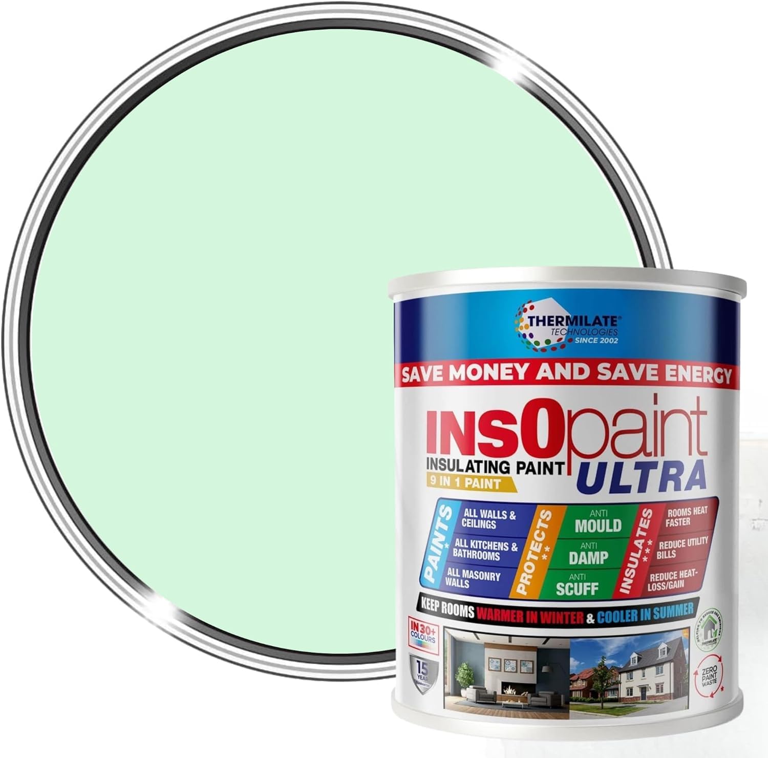 Thermilate Technology Pistachio White Thermilate Insopaint Ultra Insulation Paint Advance Energy Saving Paint Keep Room Warm | 5L | Tough Acrylic Emulsion Wall Ceiling Paint