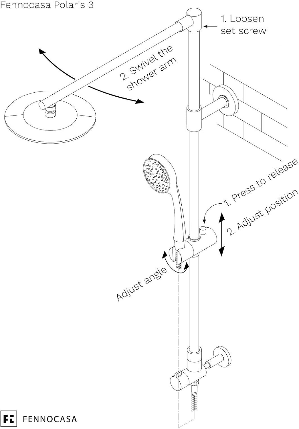 Fennocasa Polaris 3 Retrofit Rain Shower System, 3-Setting Handheld Shower Combo with Slide Bar, 8" Low Profile Shower Head (2.5 GPM Oil-Rubbed Bronze)