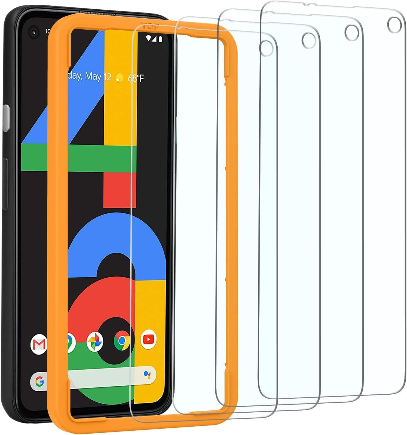 OMOTON [4 Pack] Screen Protector for Google Pixel 4a (Not Fit for 4a 5G), Scratch Resistant/Easy-Install/Bubble Free/Tempered Glass Screen Protector Compatible with Google Pixel 4a