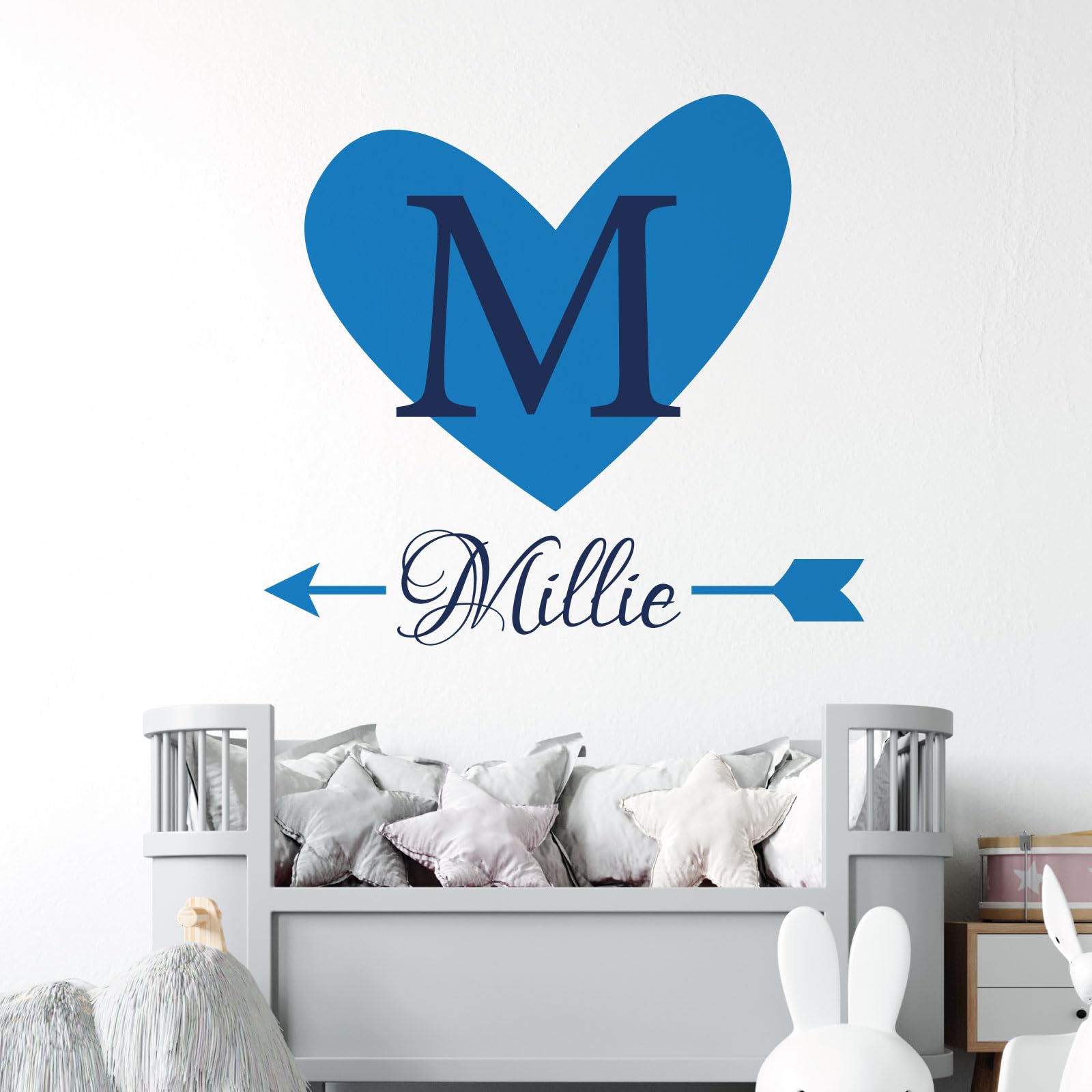 Heart & Arrow - Personalised Name, Initial Letter, Children Nursery Bedroom Decal Wall Sticker [Medium] [Ocean]
