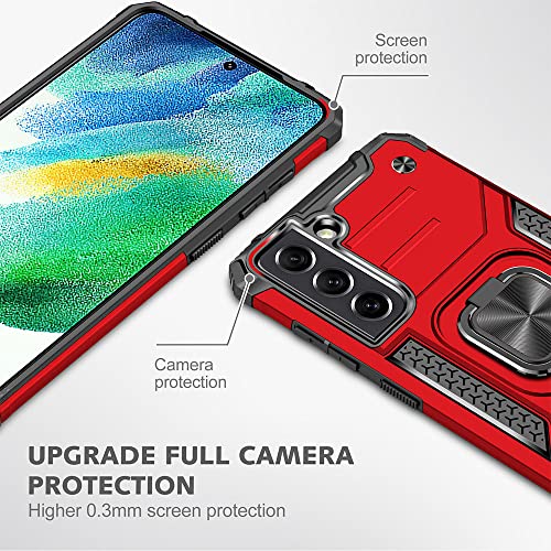 HNHYGETE for Galaxy S21 FE 5G Case with Screen Protector, 360°Military Grade Rotatable Kickstand (Heavy Duty) Shockproof Protective Cases for Samsung Galaxy S21 FE 5G (Red) - image 4