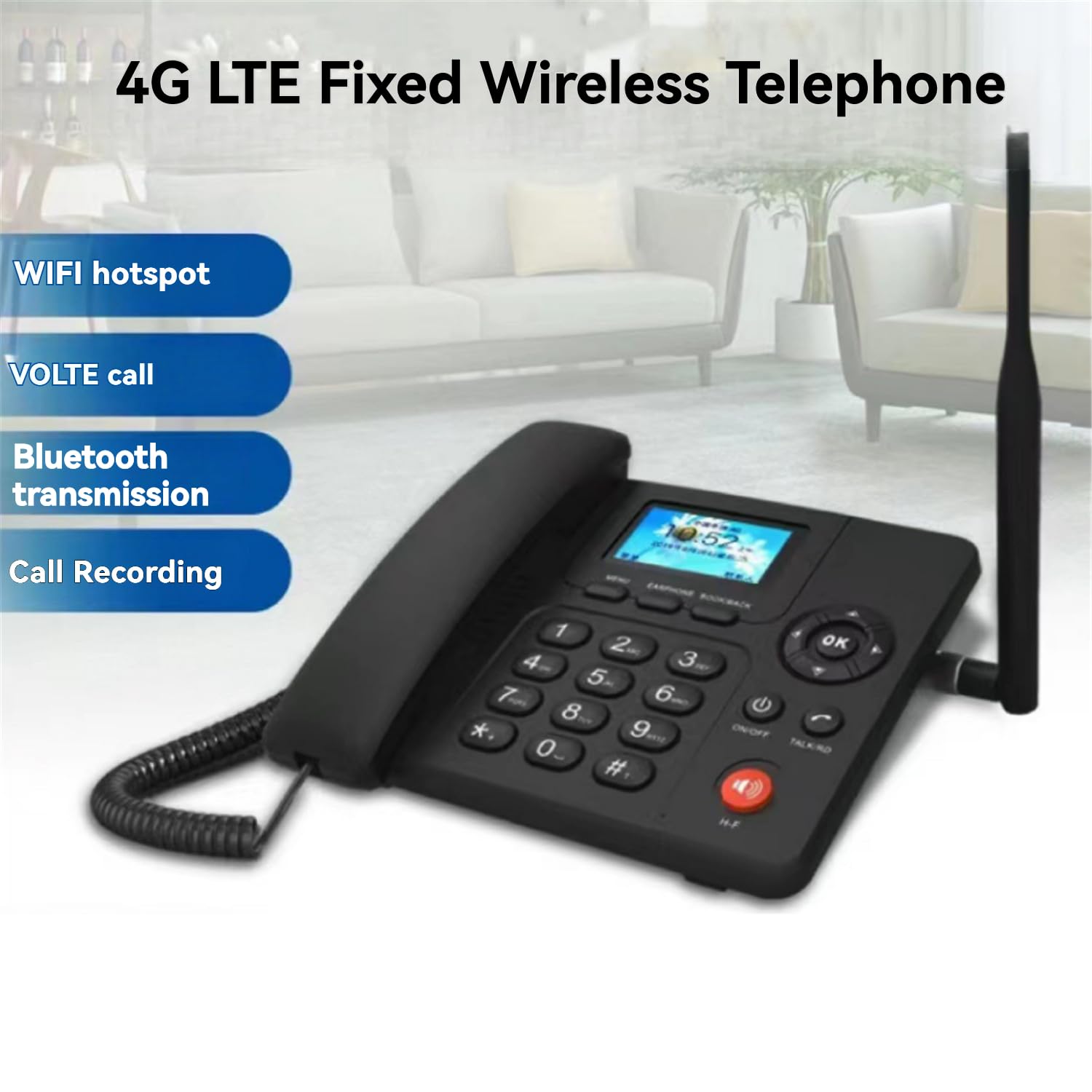 ETS-2277 Téléphone Fixe sans Fil 4G Emplacement pour Carte SIM Prend en Charge 2G 3G WiFi Radio FM SMS Enregistrement Mains la Maison et Le Bureau