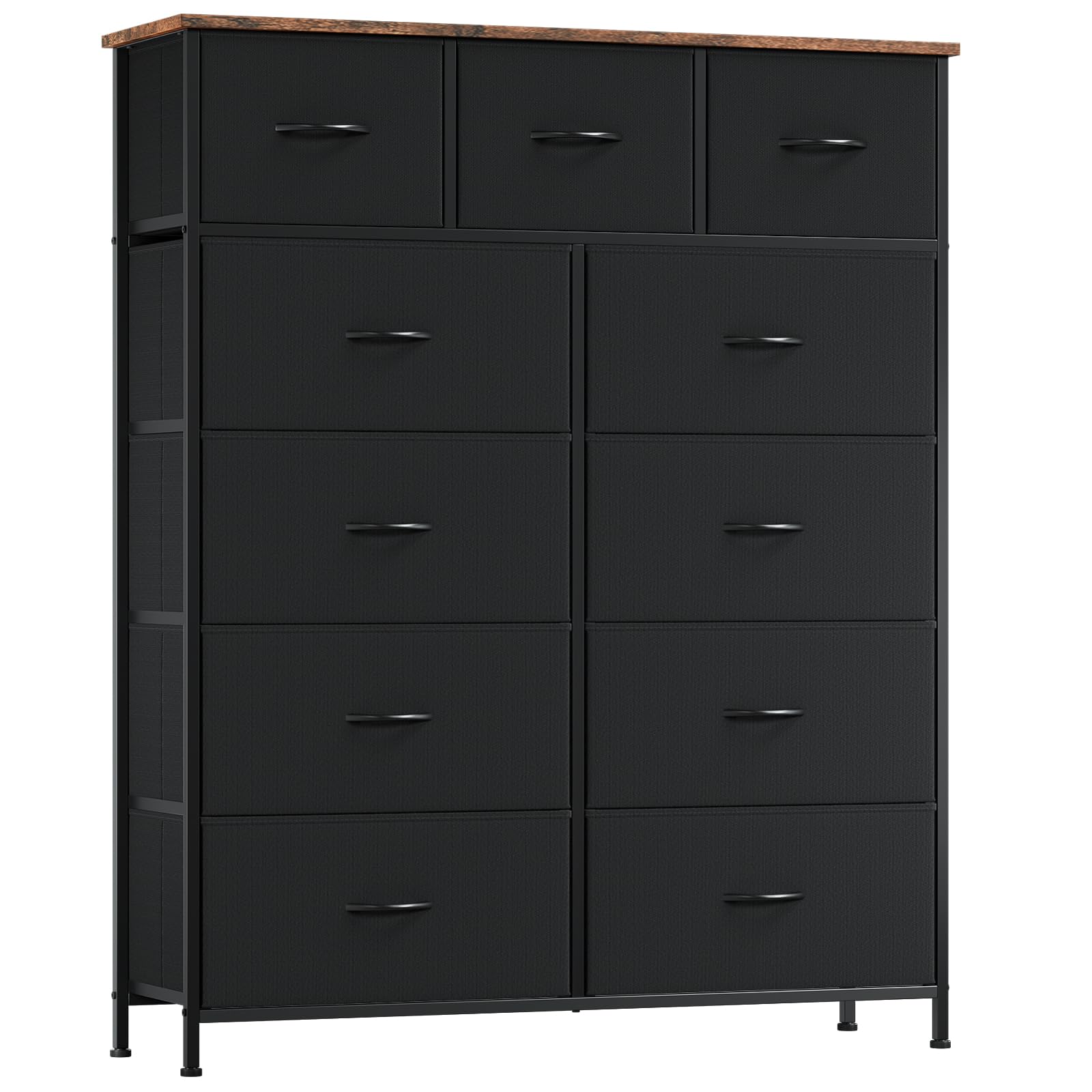 Somdot Tall Chest of Drawers for Bedroom with 11 Drawers, Wide Storage Organiser Fabric Dresser for Closet Bedside Nursery Living Room Entryway Hallway, Black Rustic Brown — image 1