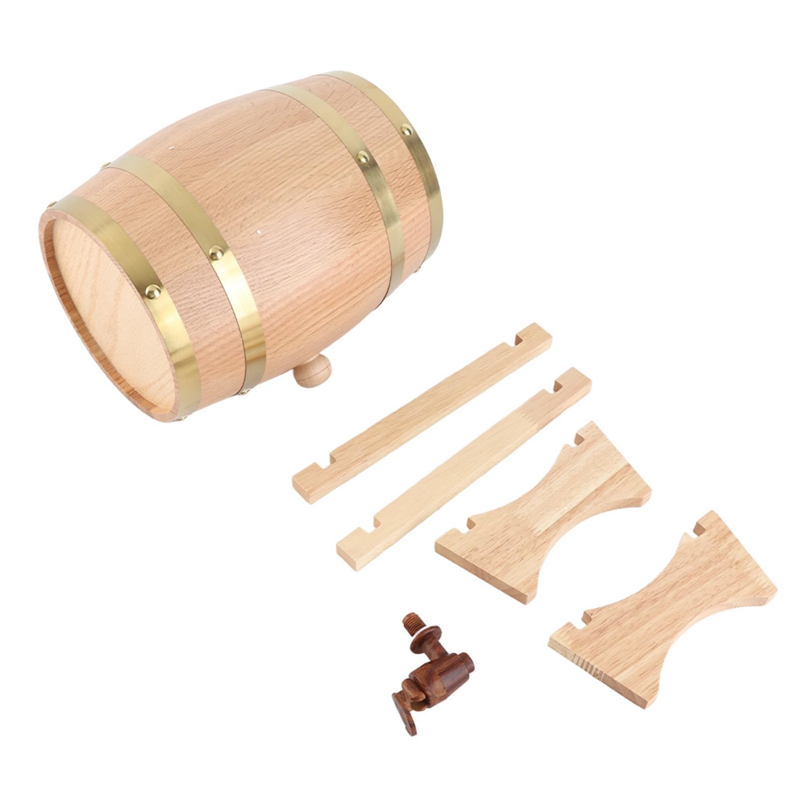 Rengue Botte di Whisky in Quercia da 3 Litri, Dispenser per Vino in Legno Vintage con Supporto per Conservare Vino Whisky Bourbon Tequila Rum