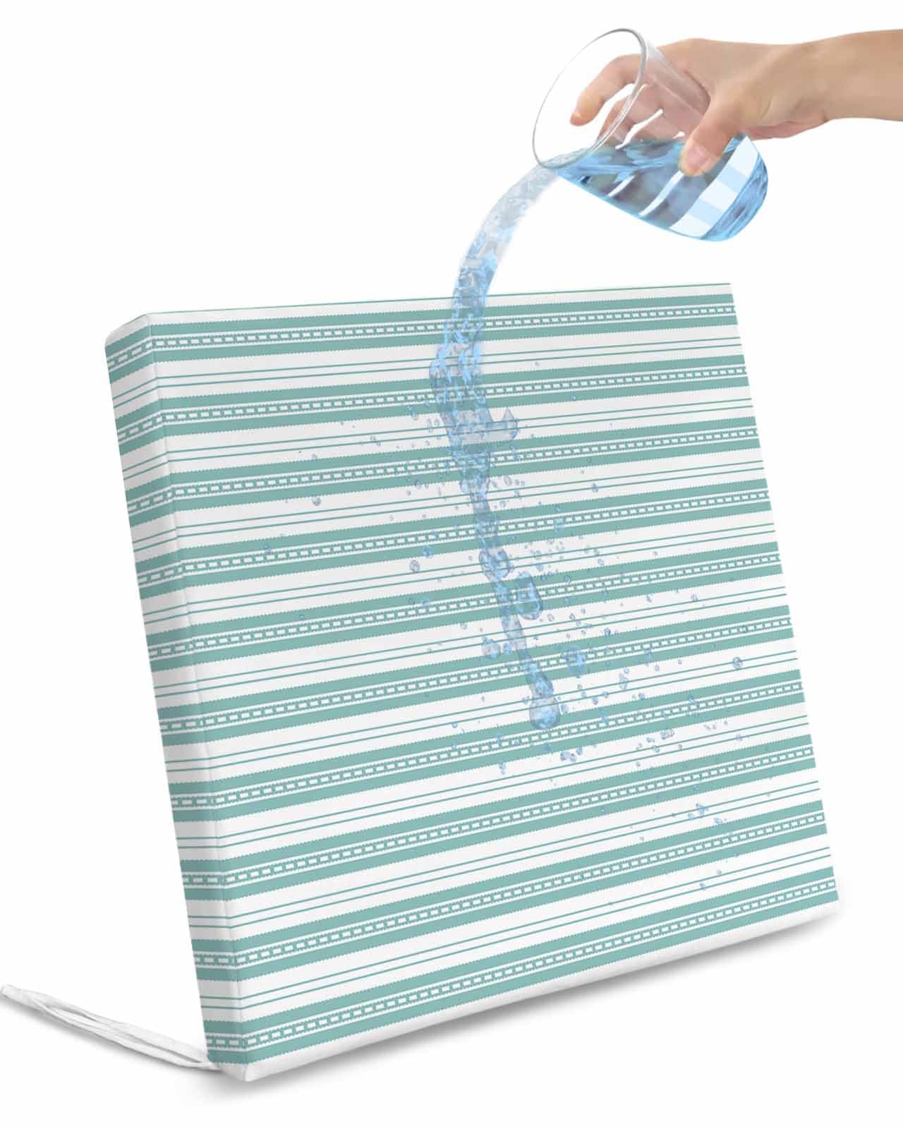 2 Pack Boho Turquoise Stripe Waterproof Cushion Covers with Ties, Outdoor Patio Chaise Lounge Chair Seat Cushion Slip Covers Replacement(Only Cover) Abstract Geometric White Minimalist 22