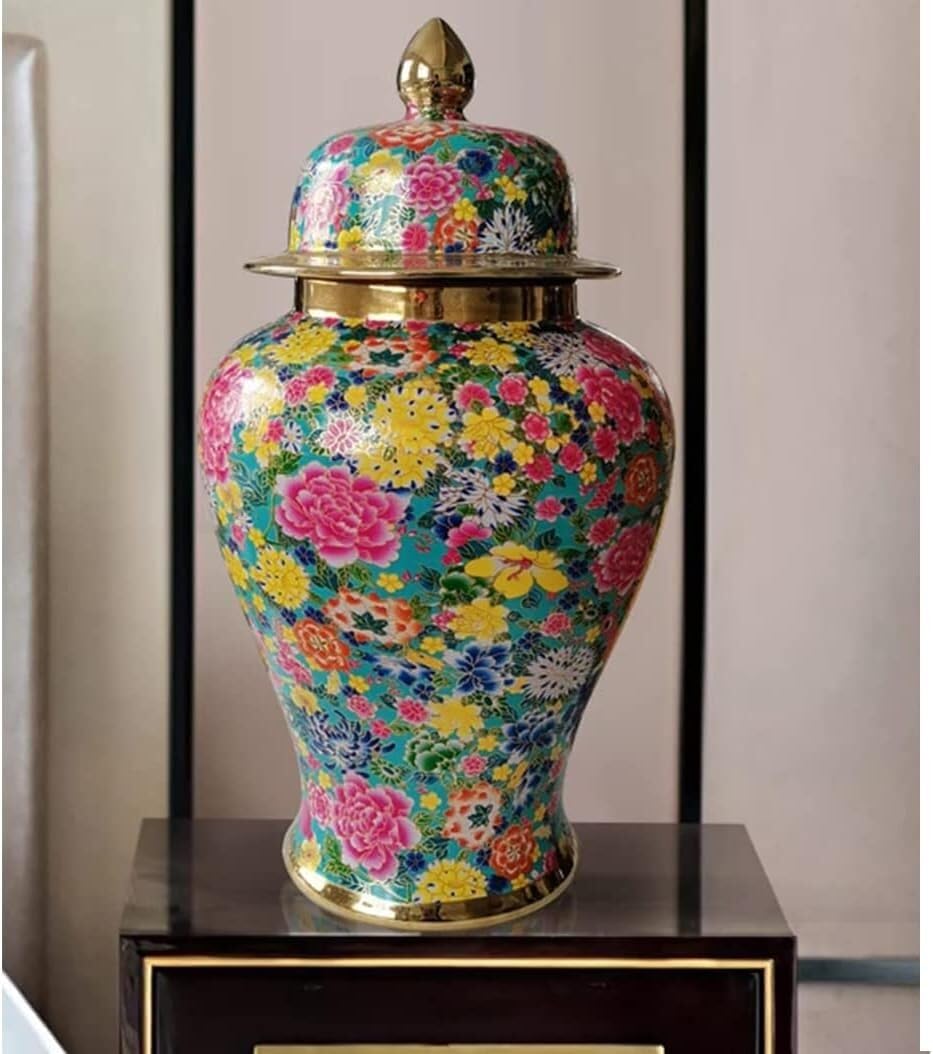 Kwiatowy wzór wazon ceramiczny słoiki z imbirem pokrywką do(20 * 38cm)