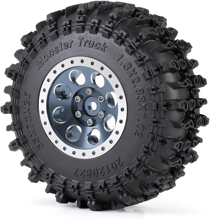 MORLORDY 1.3" Wheel Tires Set - 72mm Soft Sticky Tires and Aluminum Wheel for 1/18 TRX4M 1/24 Axial SCX24 Gladiator Bronco C10 JLU Deadbolt RC Crawler Car (Titanium)