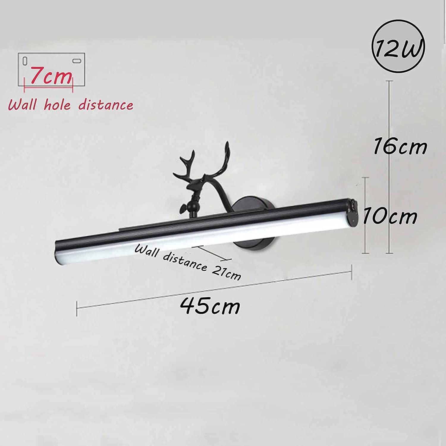Vintage Badezimmer-Spiegelleuchte mit Fernbedienung, LED-Spiegelschrank-Licht, wiederaufladbar, Retro-Geweih, Wandleuchte mit Schalter, drehbar, wasserdicht, Fledermaus, 45 cm, 12 W