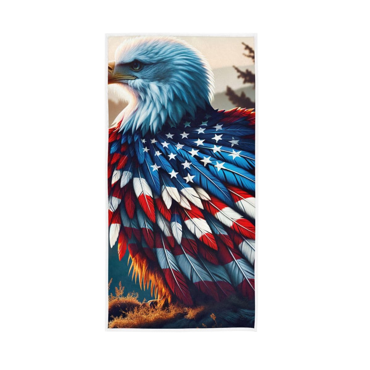 LSRCPD USA Flag Bird on Mountain Bathroom Hand Towels Decorative, Hand Towel for Bathroom, Travel, Camp, Hotel, Spa 15 x 30 Inches