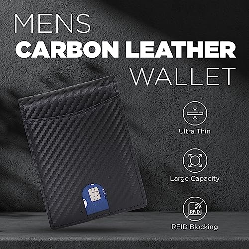 Define Essentials Carbon Fiber Minimalist Slim Bifold Wallet for Men - RFID Blocking, Money Clip, Genuine Leather - Stylish, Secure, and Functional2