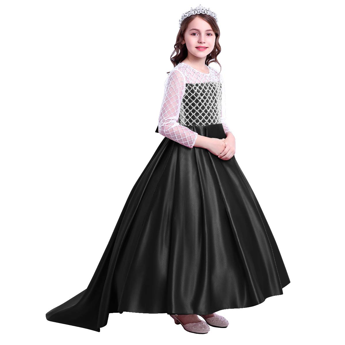 IMEKIS Vestido elegante para dama de honor, vestido formal de fiesta, princesa, primera comunión, cóctel, noche, manga larga, para baile, 2-13 años