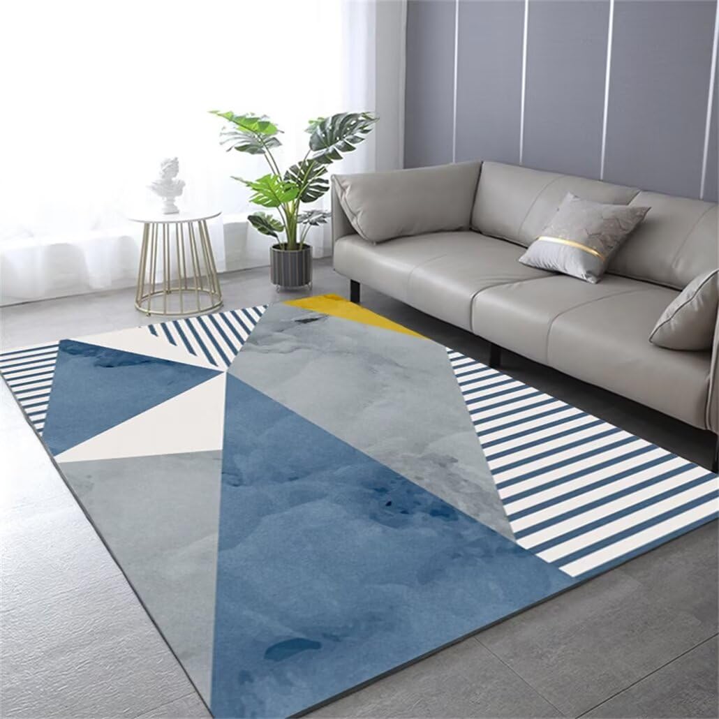 Tapis de salon résistant à l'usure bleu 180x250cm pour sols protégés