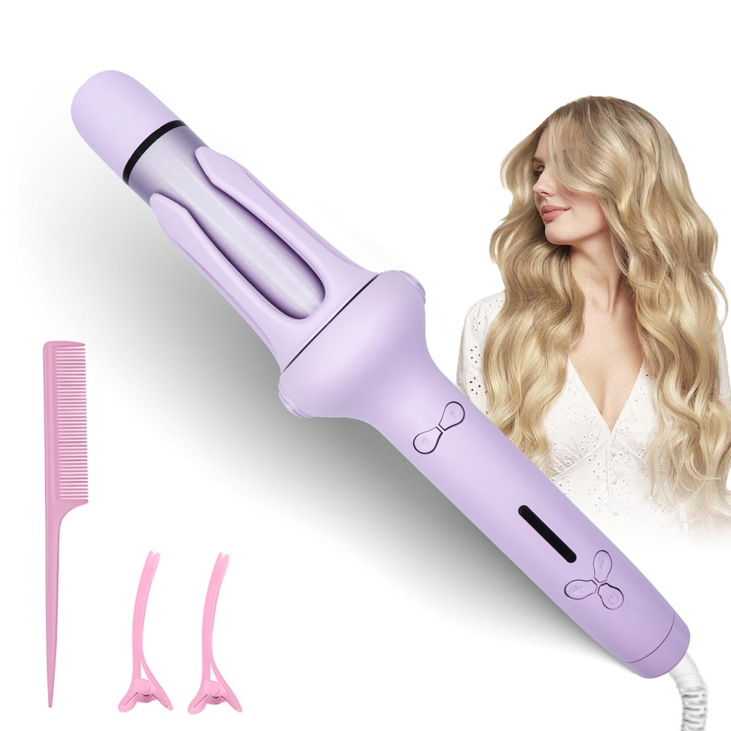 Fer à Friser, Boucleur Automatique 2 en 1 avec fonction de lissage, 32mm, grandes ondulations, 3 températures réglables Chauffage rapide, bigoudis pour cheveux longs