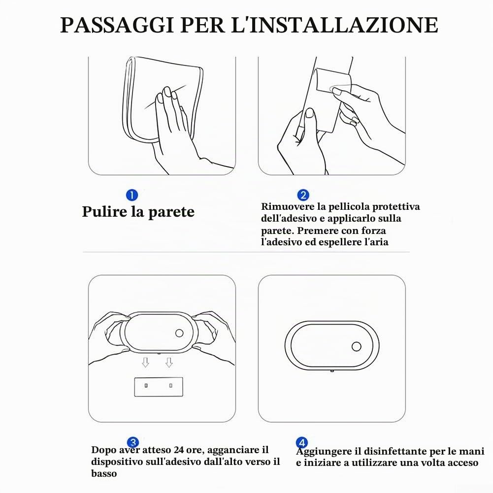 Dispenser automatico di sapone da parete, senza contatto, ricaricabile tramite USB, con sensore IR, temperatura oraria, 450 ml, per cucina e bagno (gel nero)