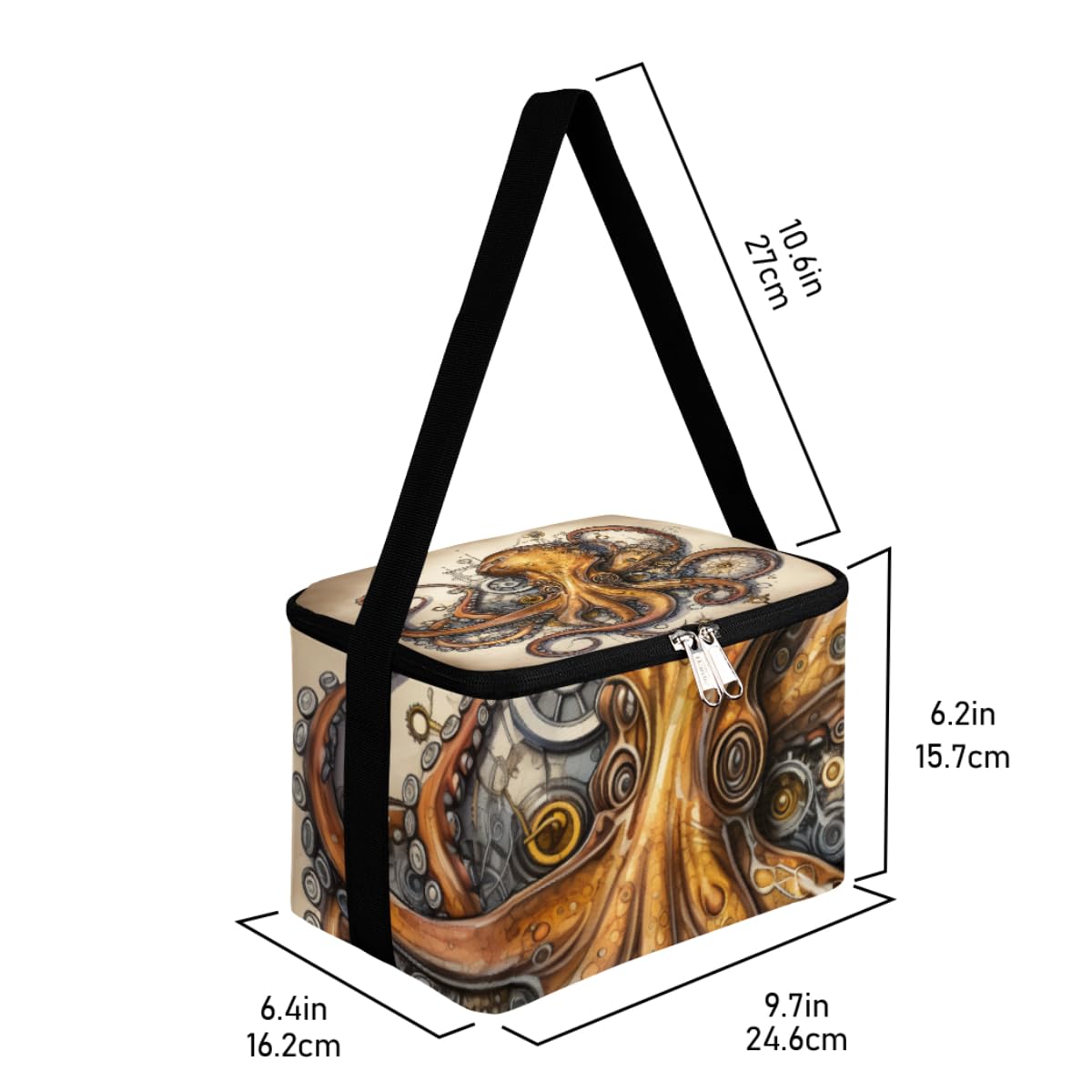 GzLeyigou Lunch Bags for Women Men 9 Cans,Retro Octopus Hot & Cold Food Delivery Bag Insulated Grocery Bag Insulated Lunch Box Octopus Cooler Bag for Office Work Picnic Beach